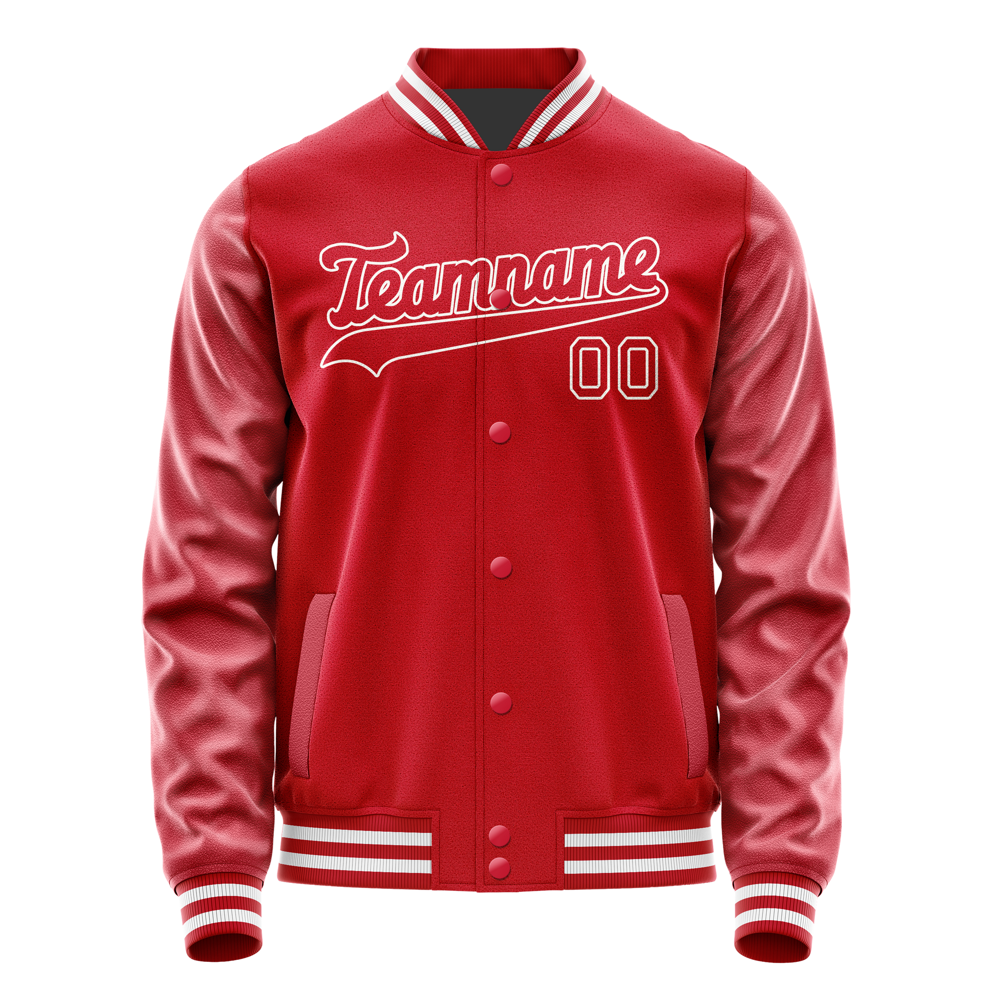 Custom Red White Solid Color Varsity Letterman Jacket JA02240617XY416