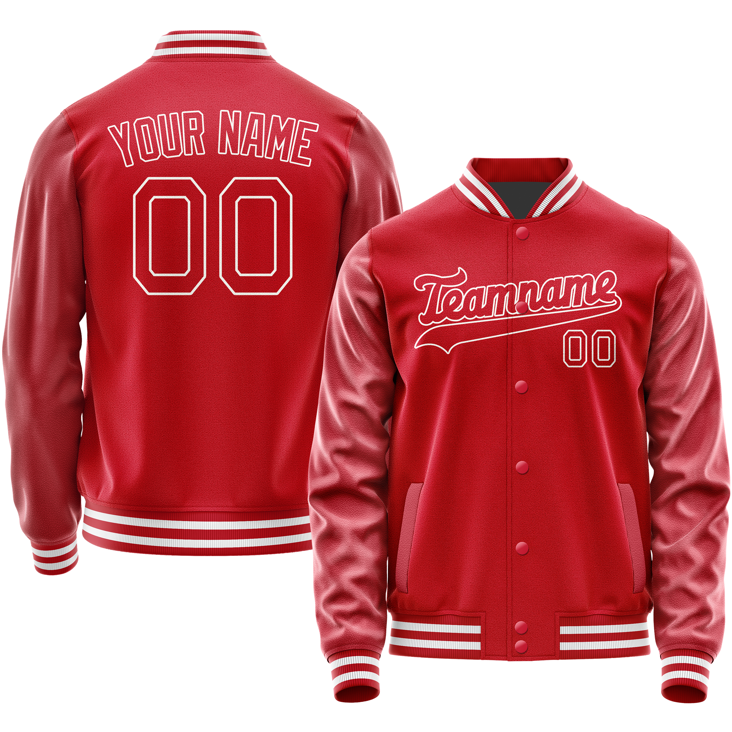 Custom Red White Solid Color Varsity Letterman Jacket JA02240617XY416