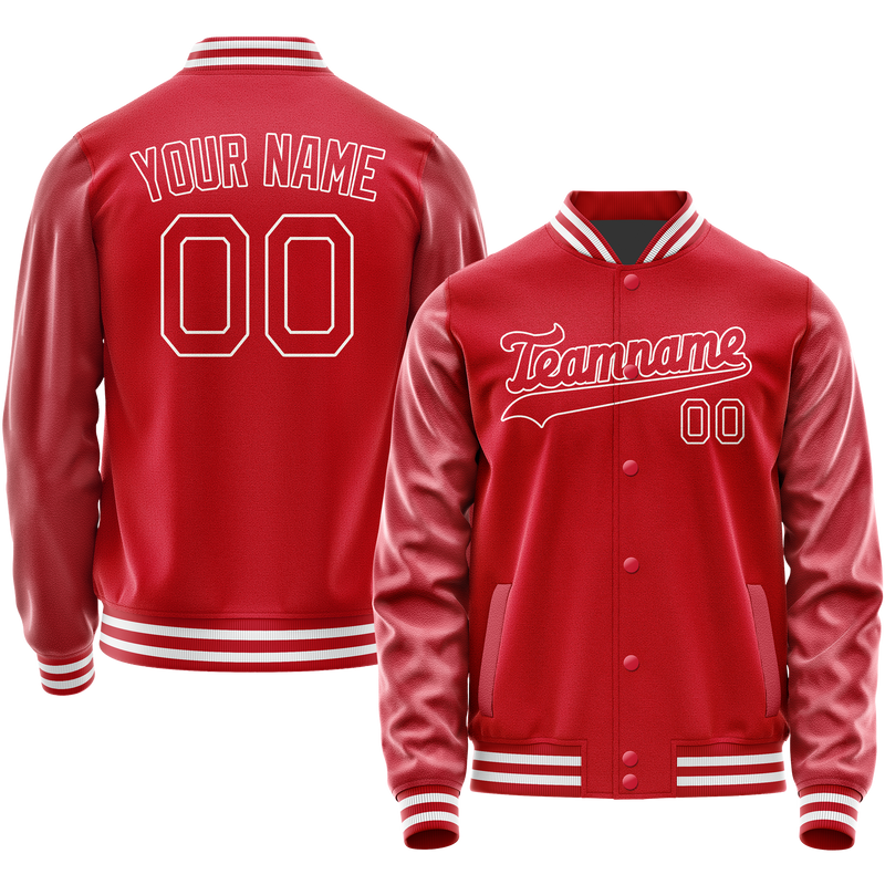 Custom Red White Solid Color Varsity Letterman Jacket JA02240617XY416