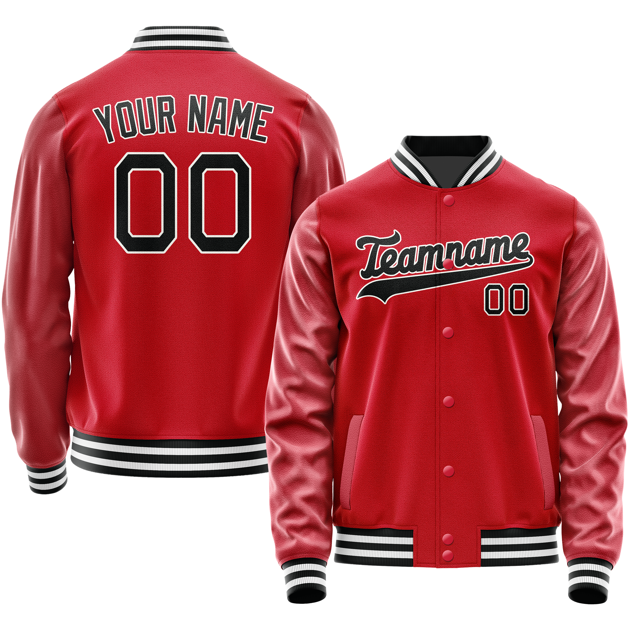 Custom Red Black Solid Color Varsity Letterman Jacket JA02240617XY398