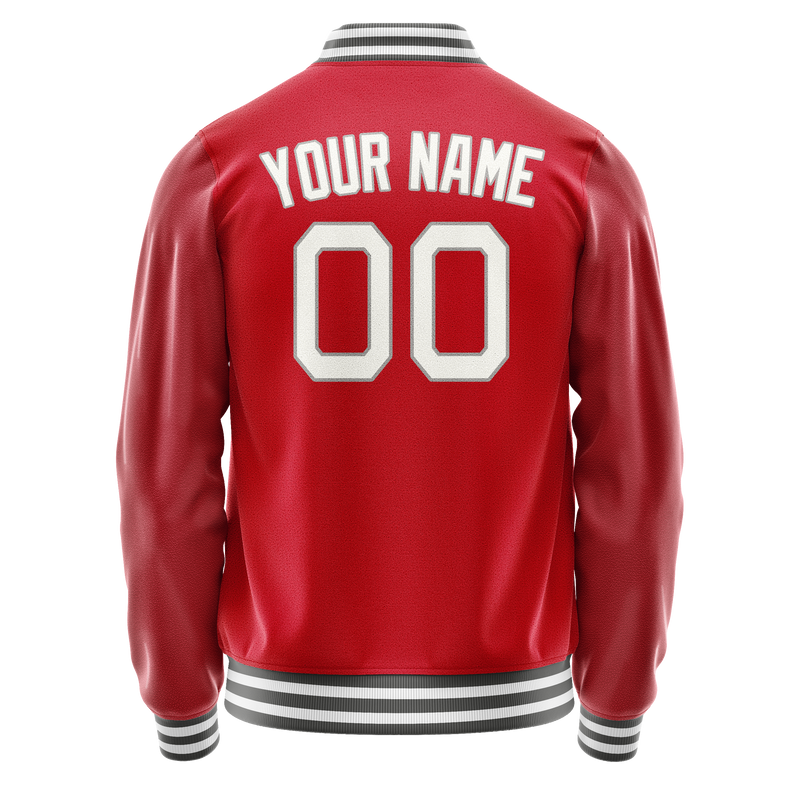 Custom Red Gray Solid Color Varsity Letterman Jacket JA02240617XY397