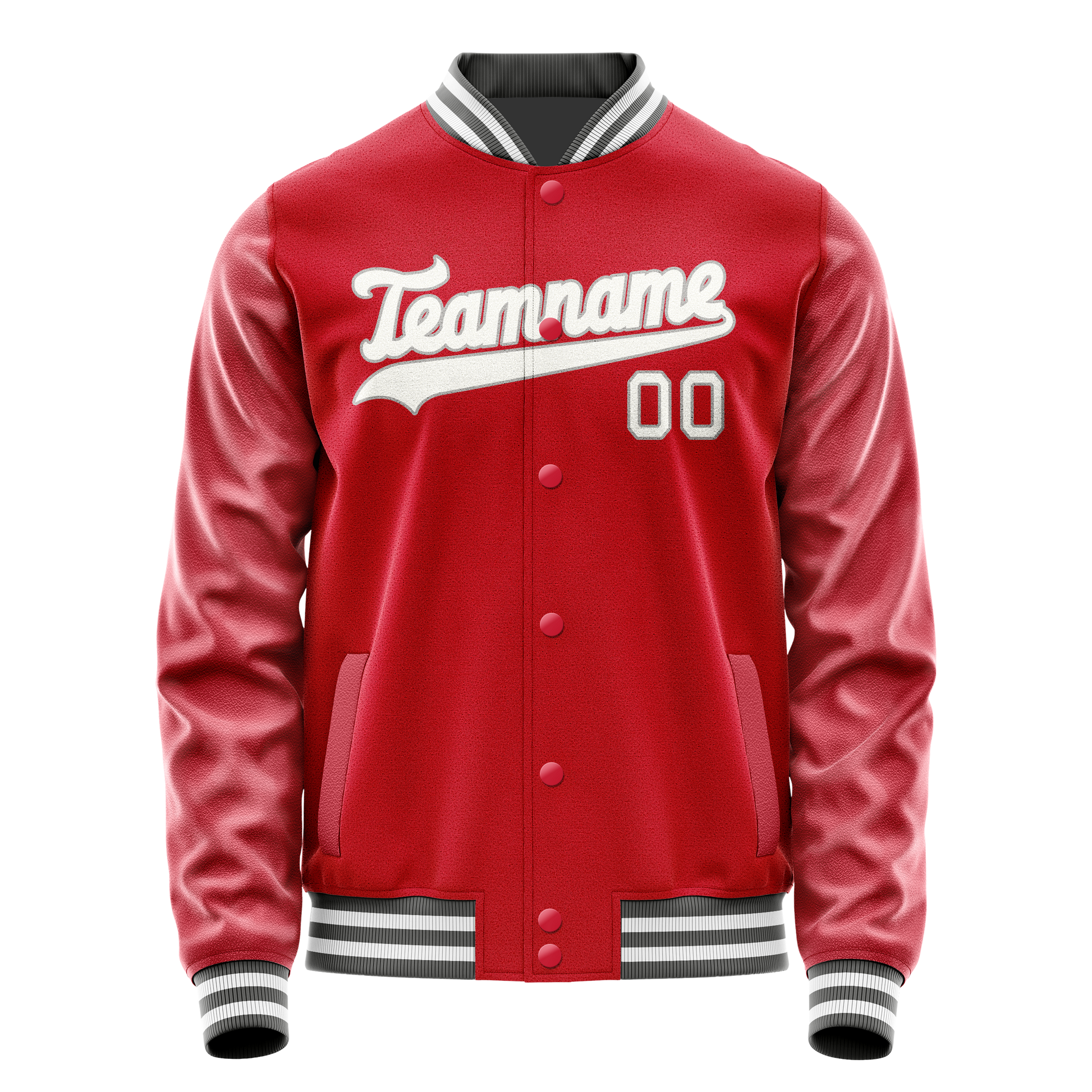 Custom Red Gray Solid Color Varsity Letterman Jacket JA02240617XY397