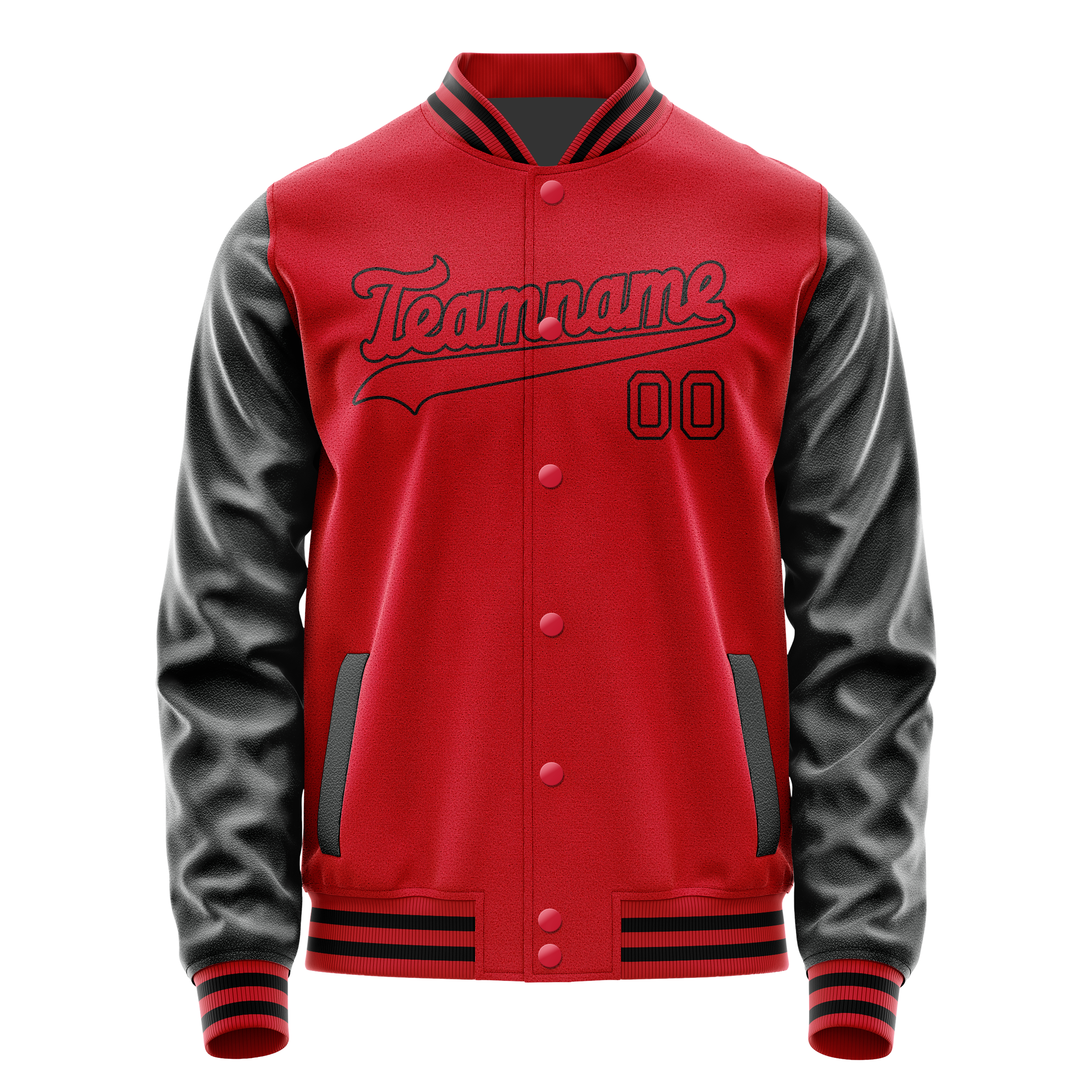 Custom Red Black Solid Color Varsity Letterman Jacket JA02240617XY386
