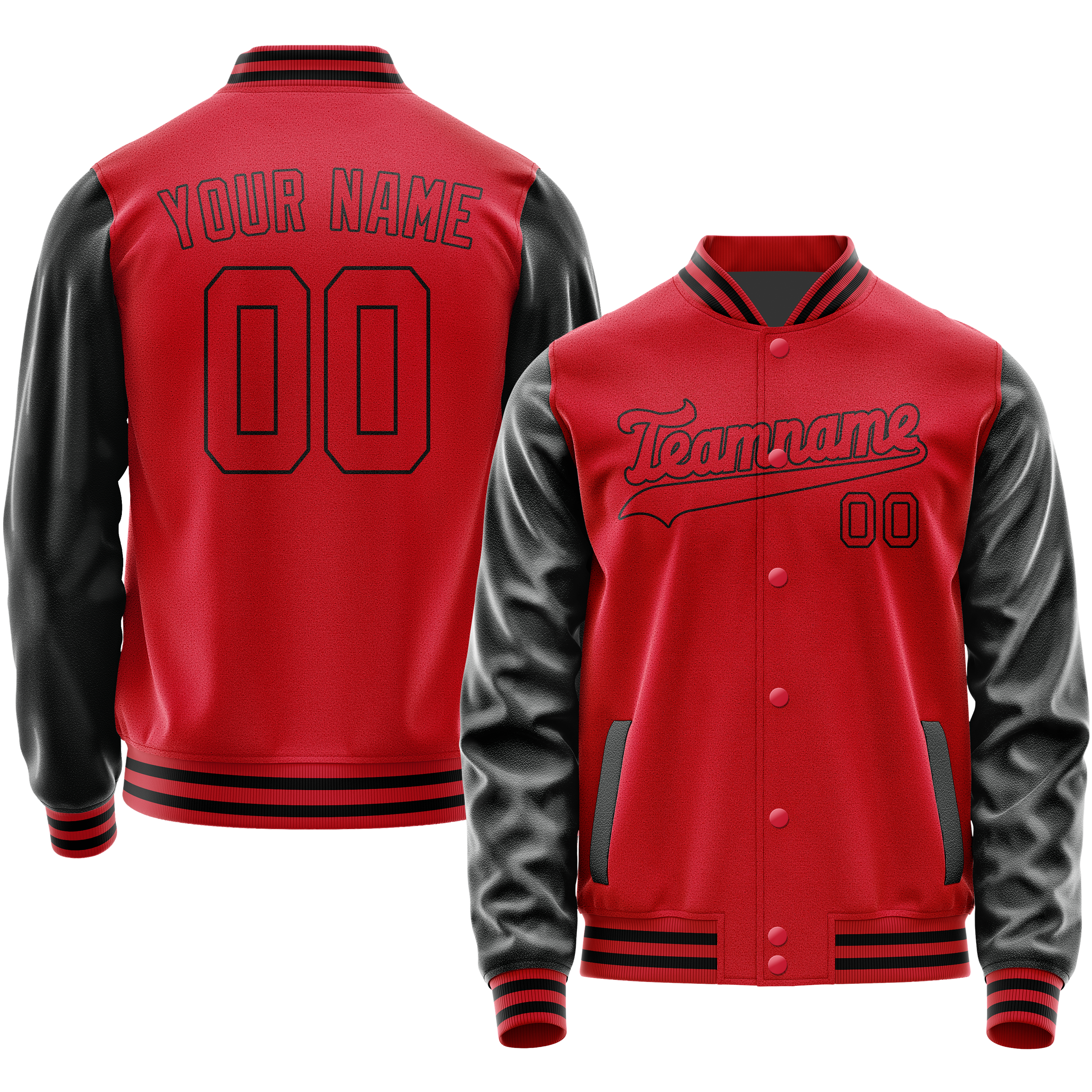Custom Red Black Solid Color Varsity Letterman Jacket JA02240617XY386