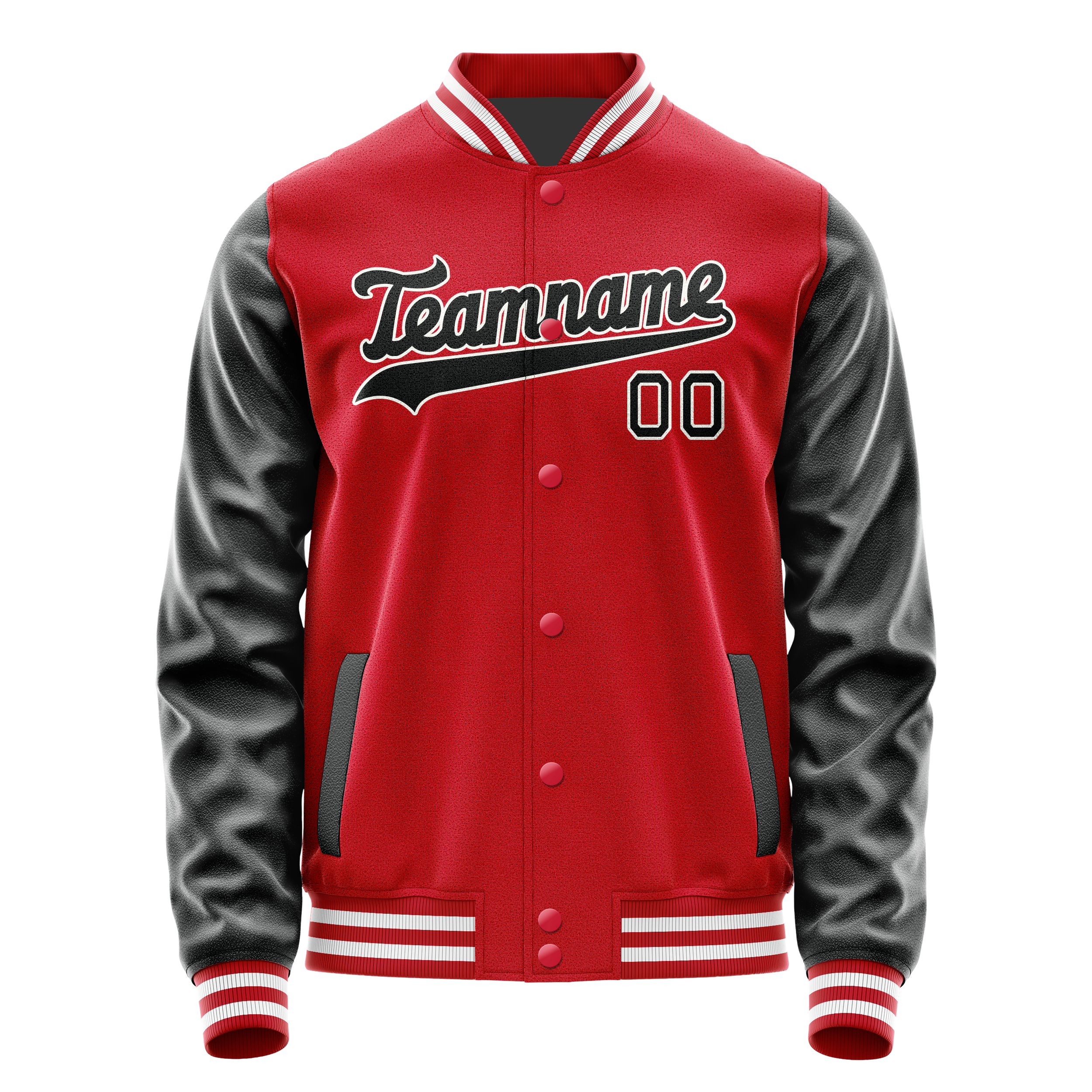 Custom Red Black Solid Color Varsity Letterman Jacket JA02240617XY412