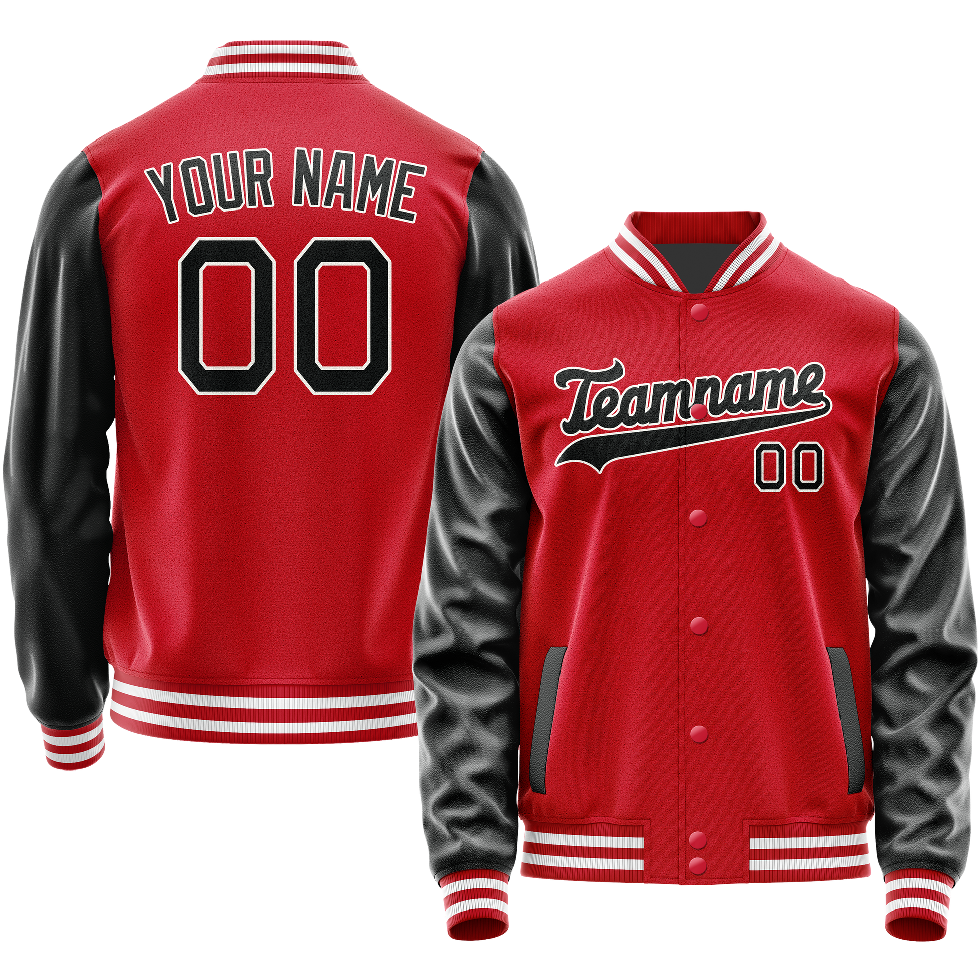 Custom Red Black Solid Color Varsity Letterman Jacket JA02240617XY412