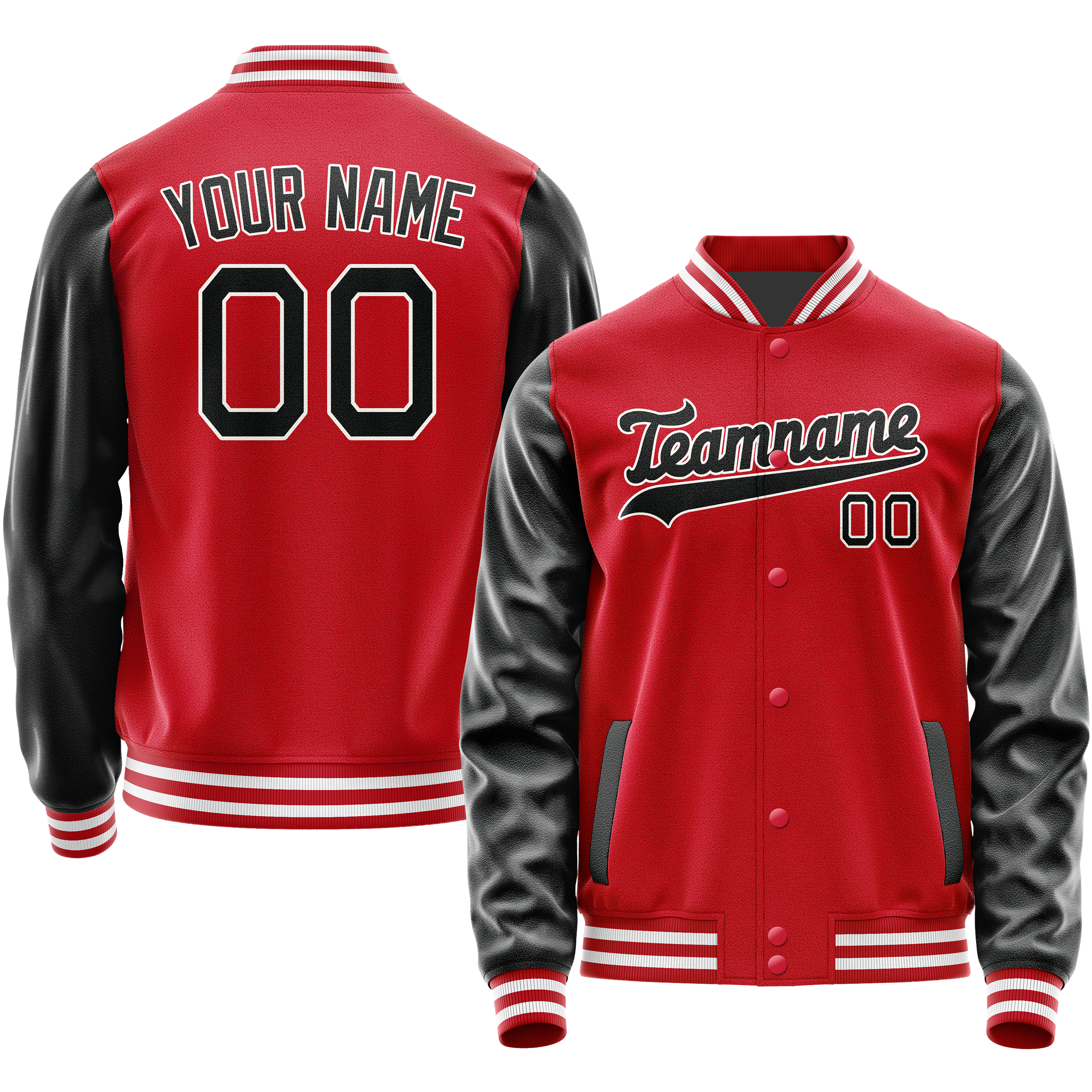 Custom Red Black Solid Color Varsity Letterman Jacket JA02240617XY412