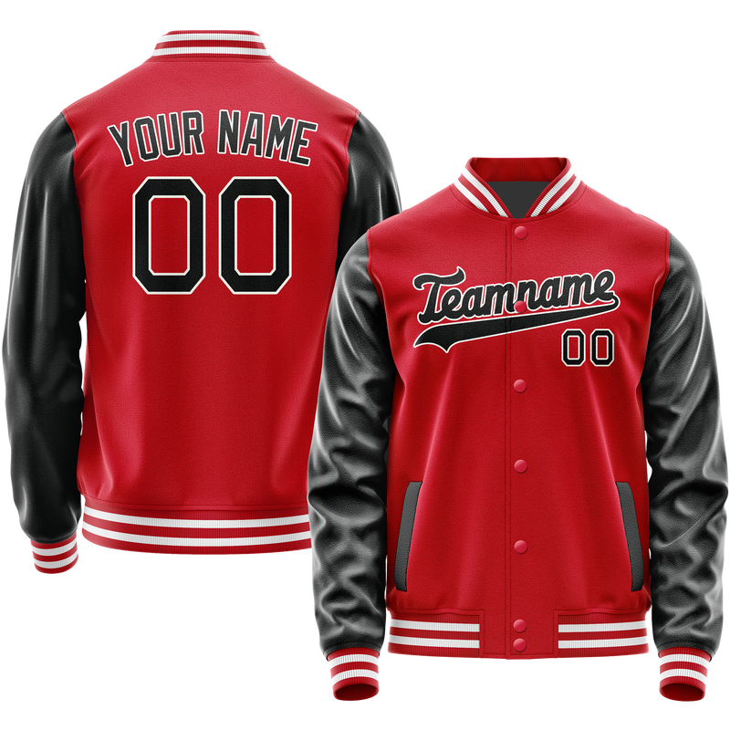 Custom Red Black Solid Color Varsity Letterman Jacket JA02240617XY412