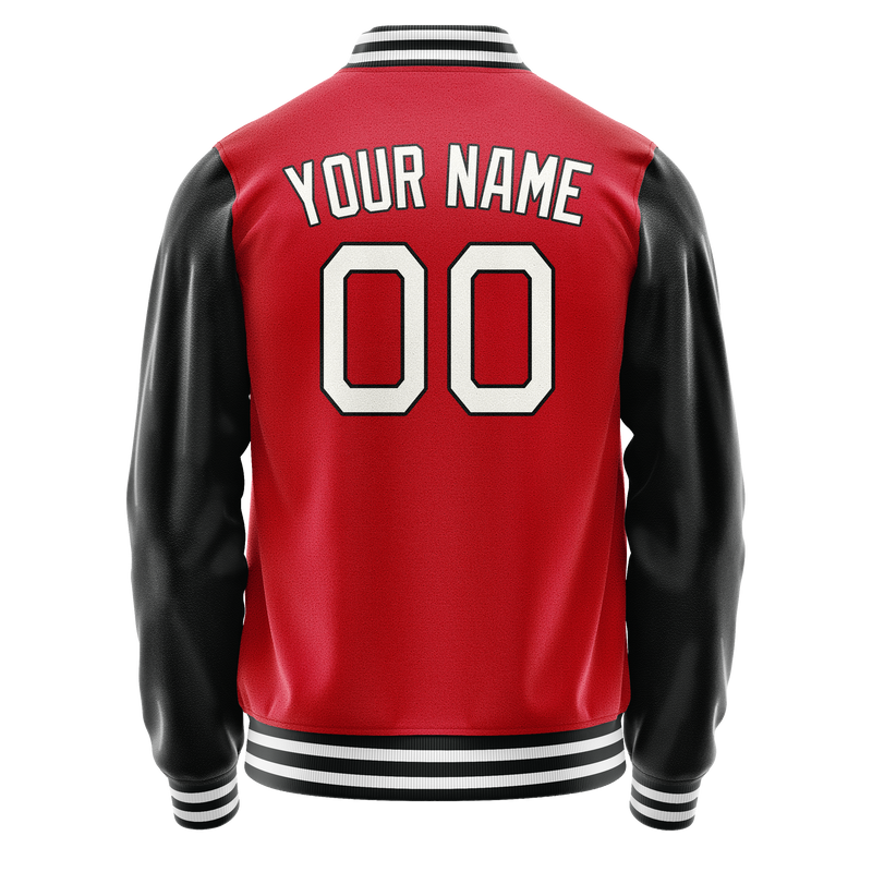 Custom Red Black Solid Color Varsity Letterman Jacket JA02240617XY408