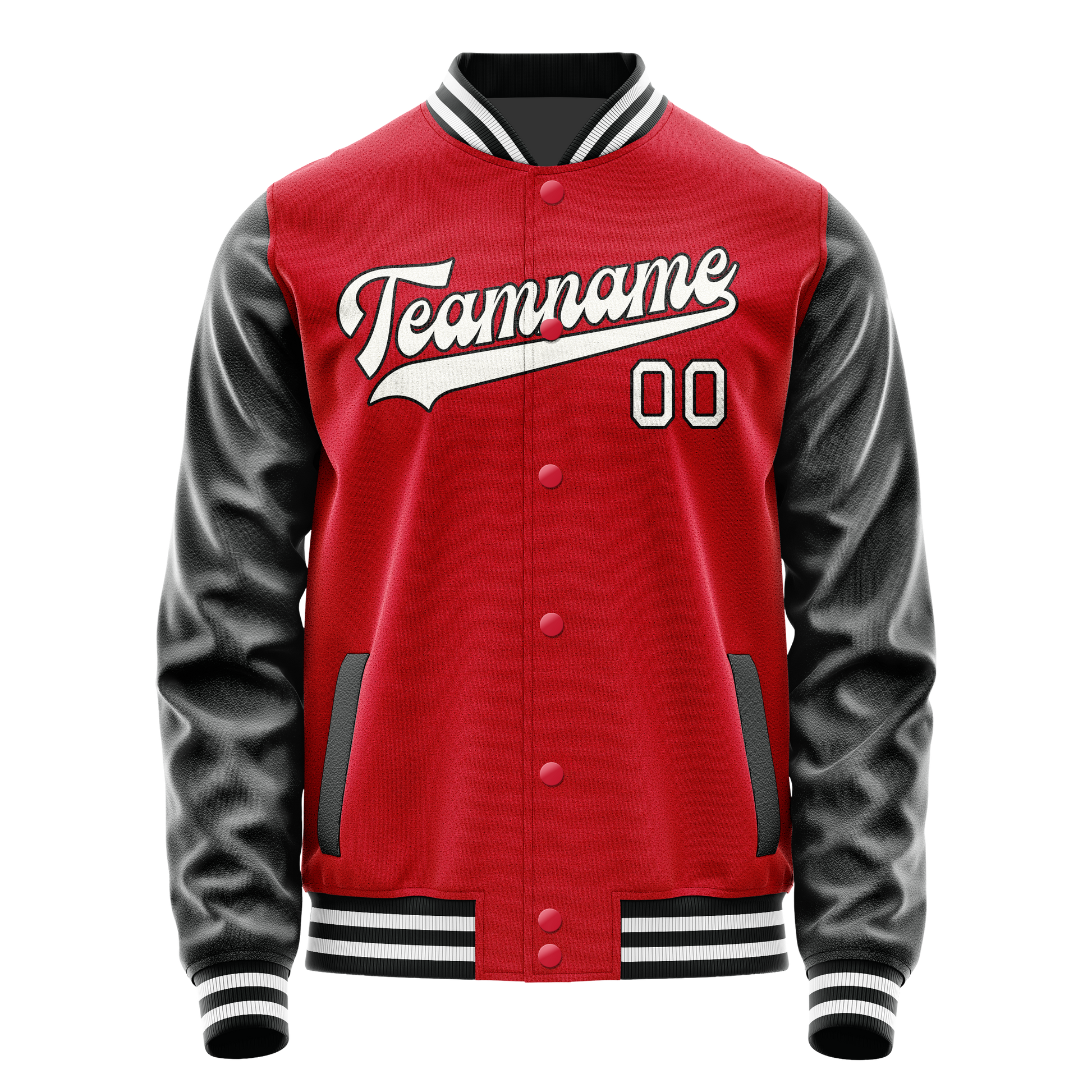 Custom Red Black Solid Color Varsity Letterman Jacket JA02240617XY408
