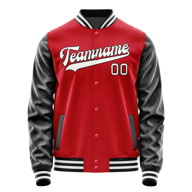 Custom Red Black Solid Color Varsity Letterman Jacket JA02240617XY408