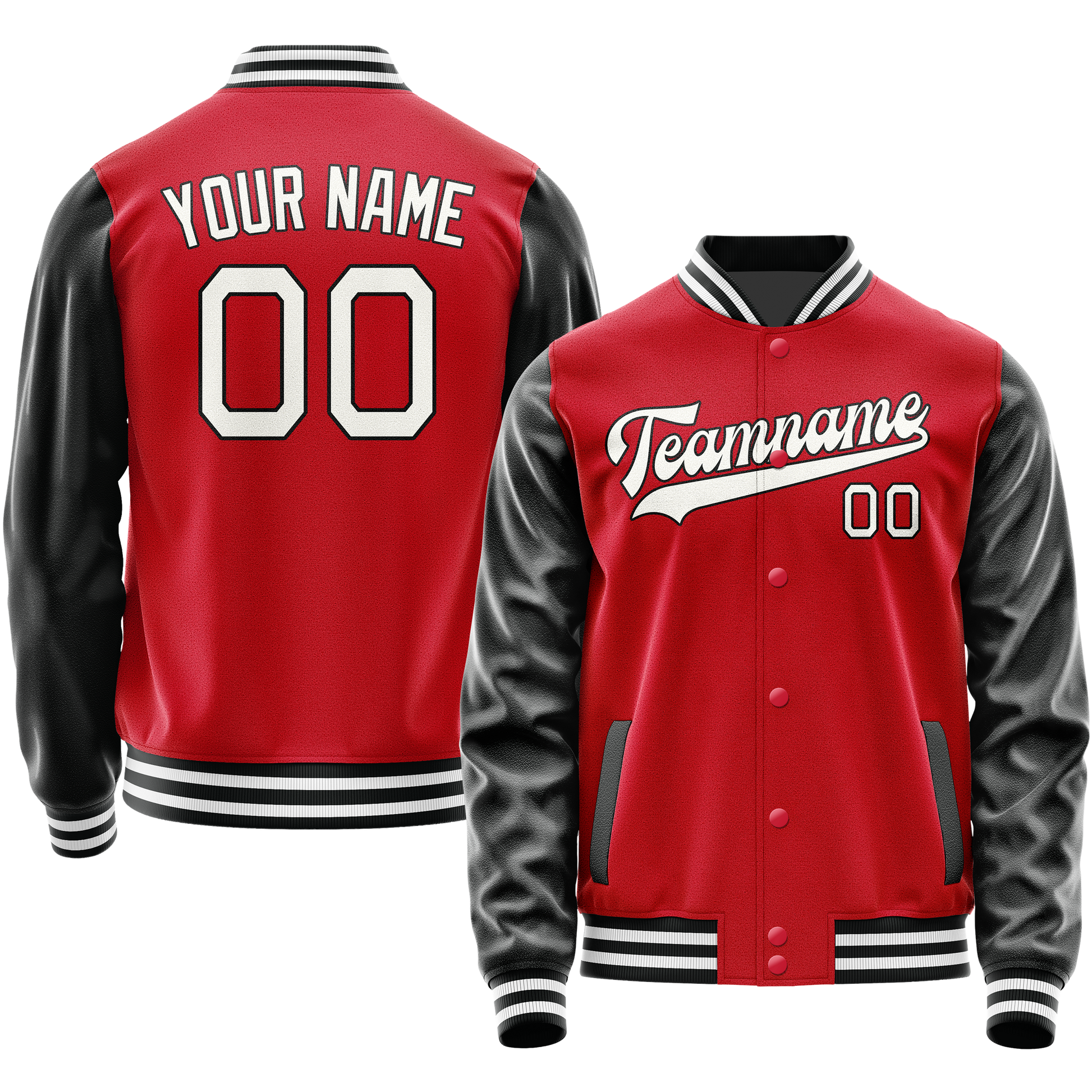 Custom Red Black Solid Color Varsity Letterman Jacket JA02240617XY408