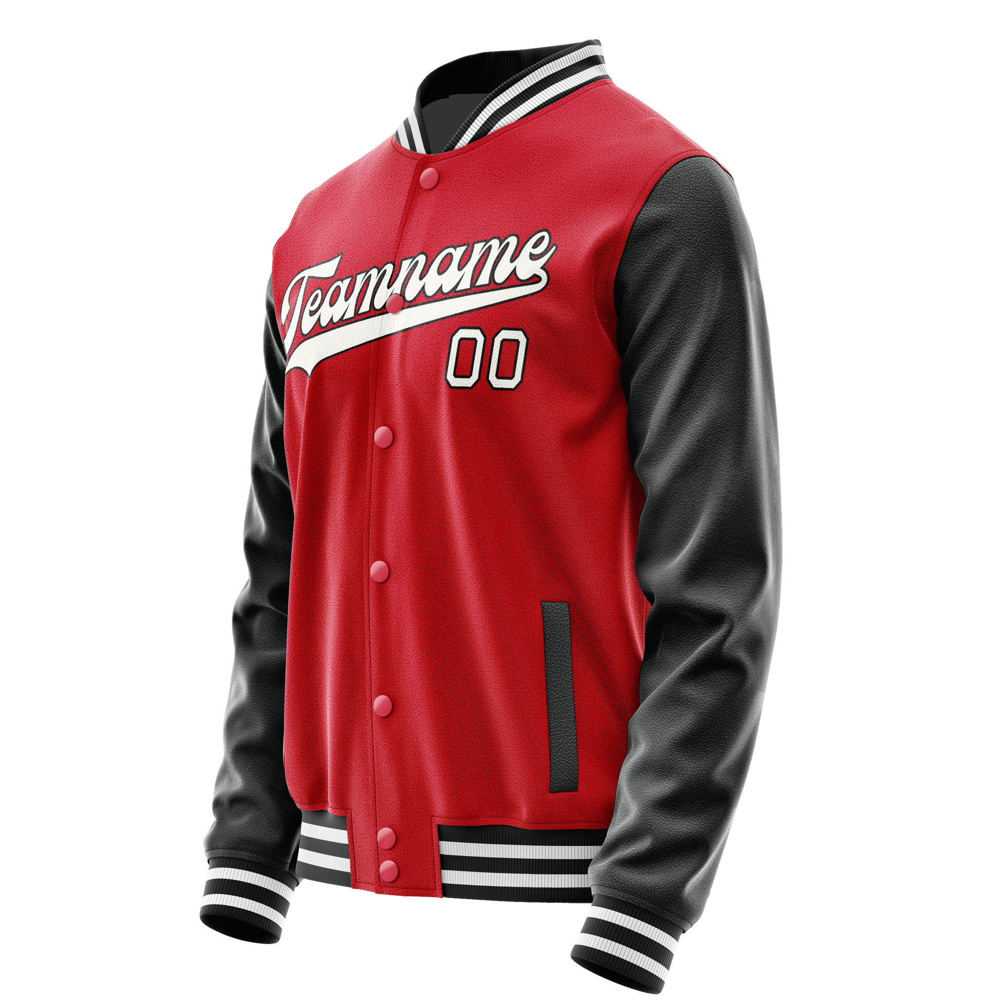 Custom Red Black Solid Color Varsity Letterman Jacket JA02240617XY408