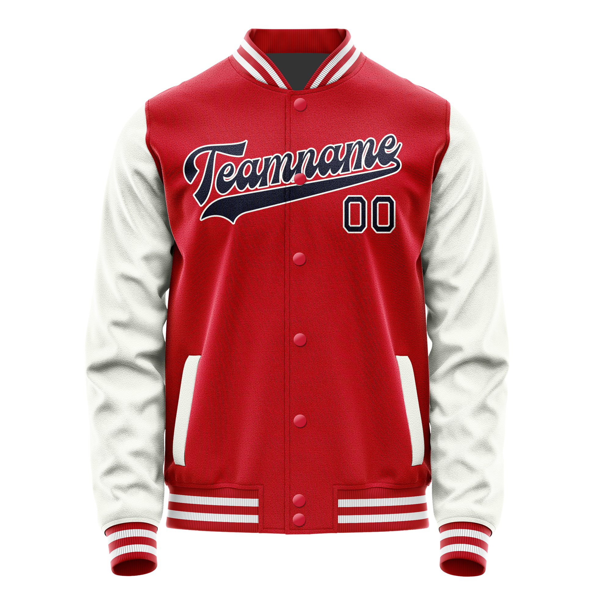 Custom Red White Solid Color Varsity Letterman Jacket JA02240617XY402