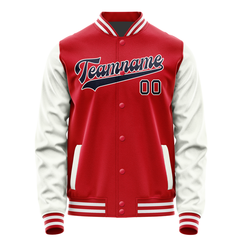 Custom Red White Solid Color Varsity Letterman Jacket JA02240617XY402