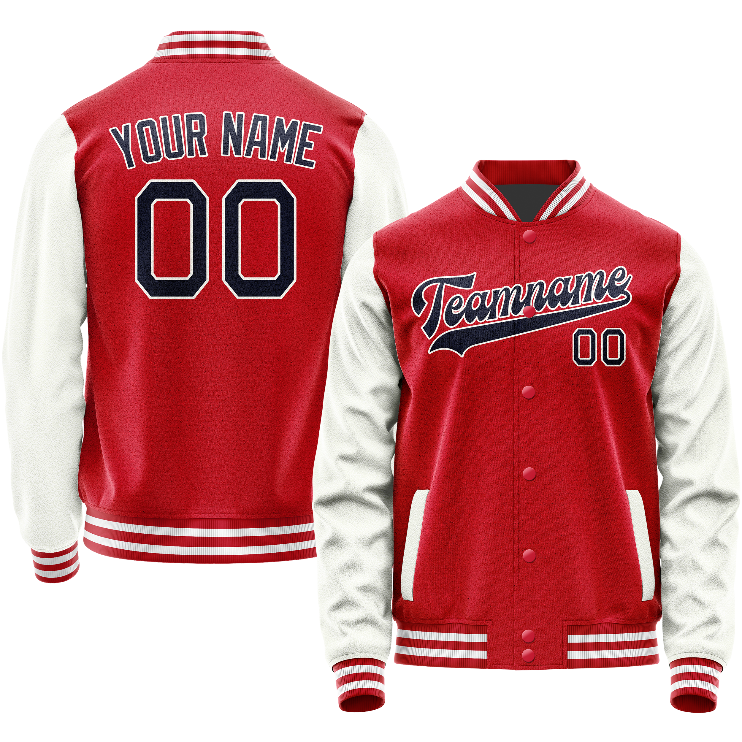 Custom Red White Solid Color Varsity Letterman Jacket JA02240617XY402