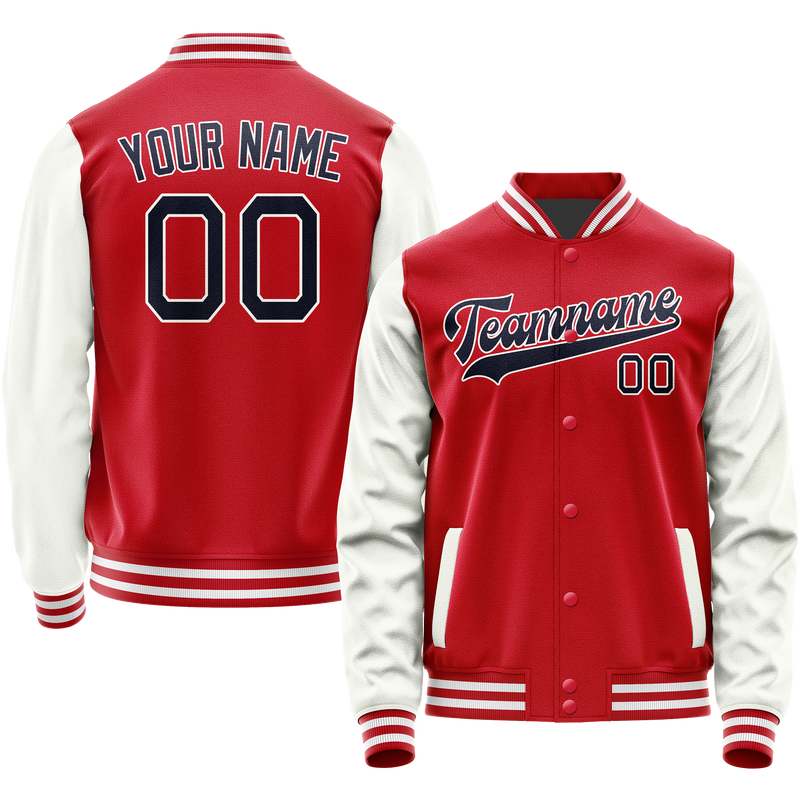 Custom Red White Solid Color Varsity Letterman Jacket JA02240617XY402