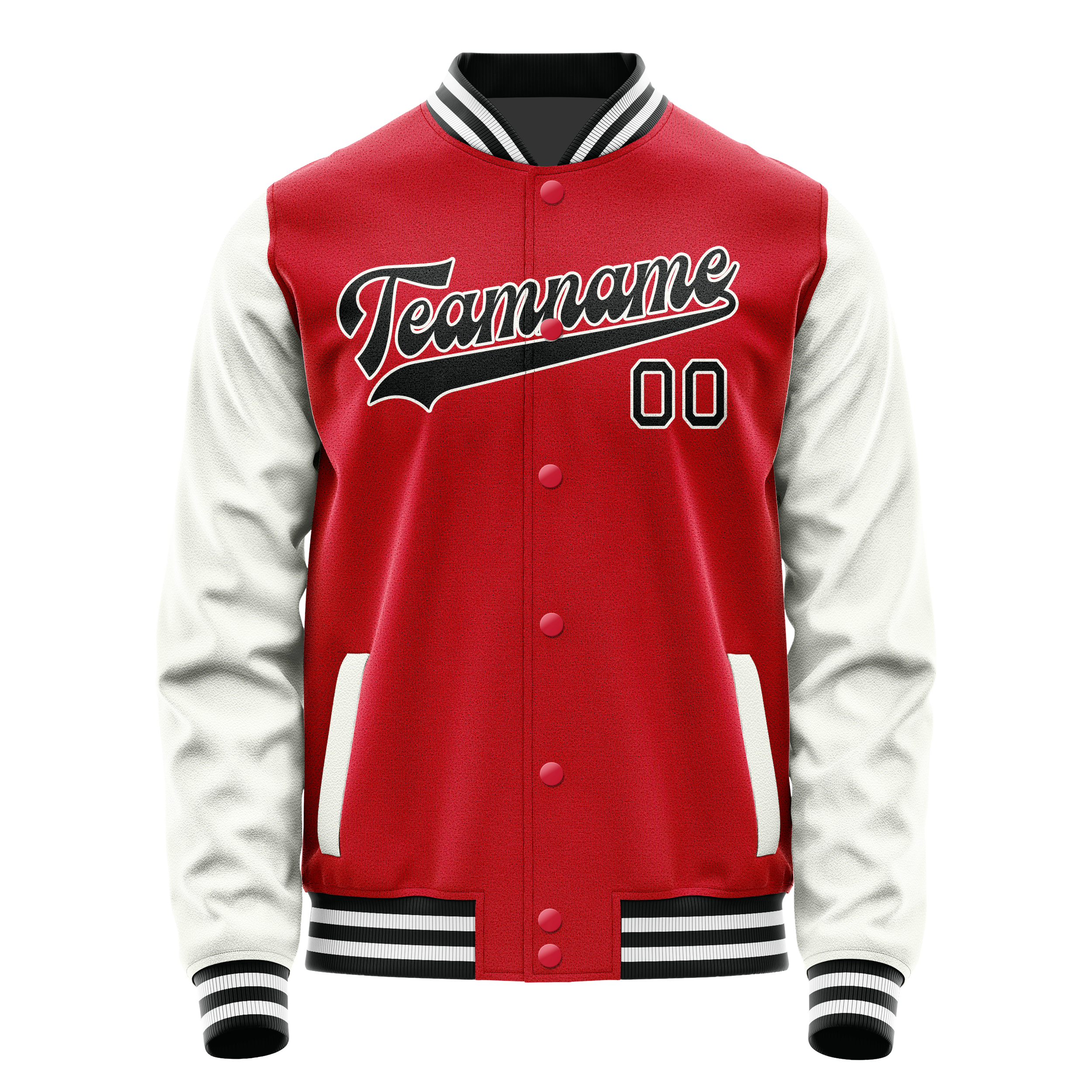 Custom Red White Solid Color Varsity Letterman Jacket JA02240617XY410