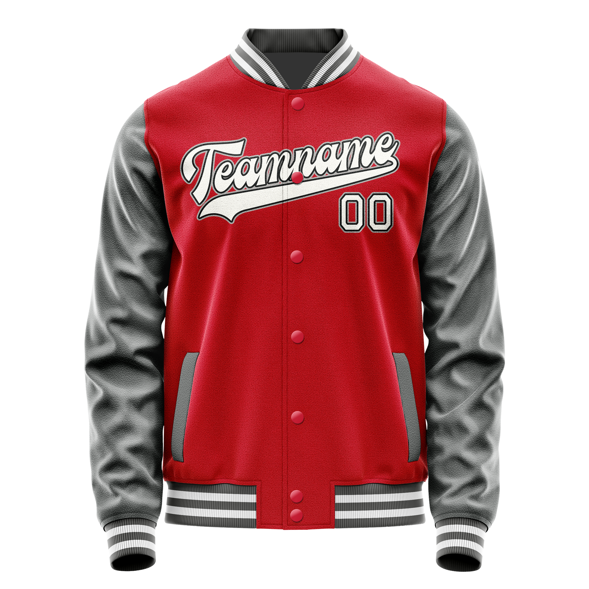Custom Red Gray Solid Color Varsity Letterman Jacket JA02240617XY404