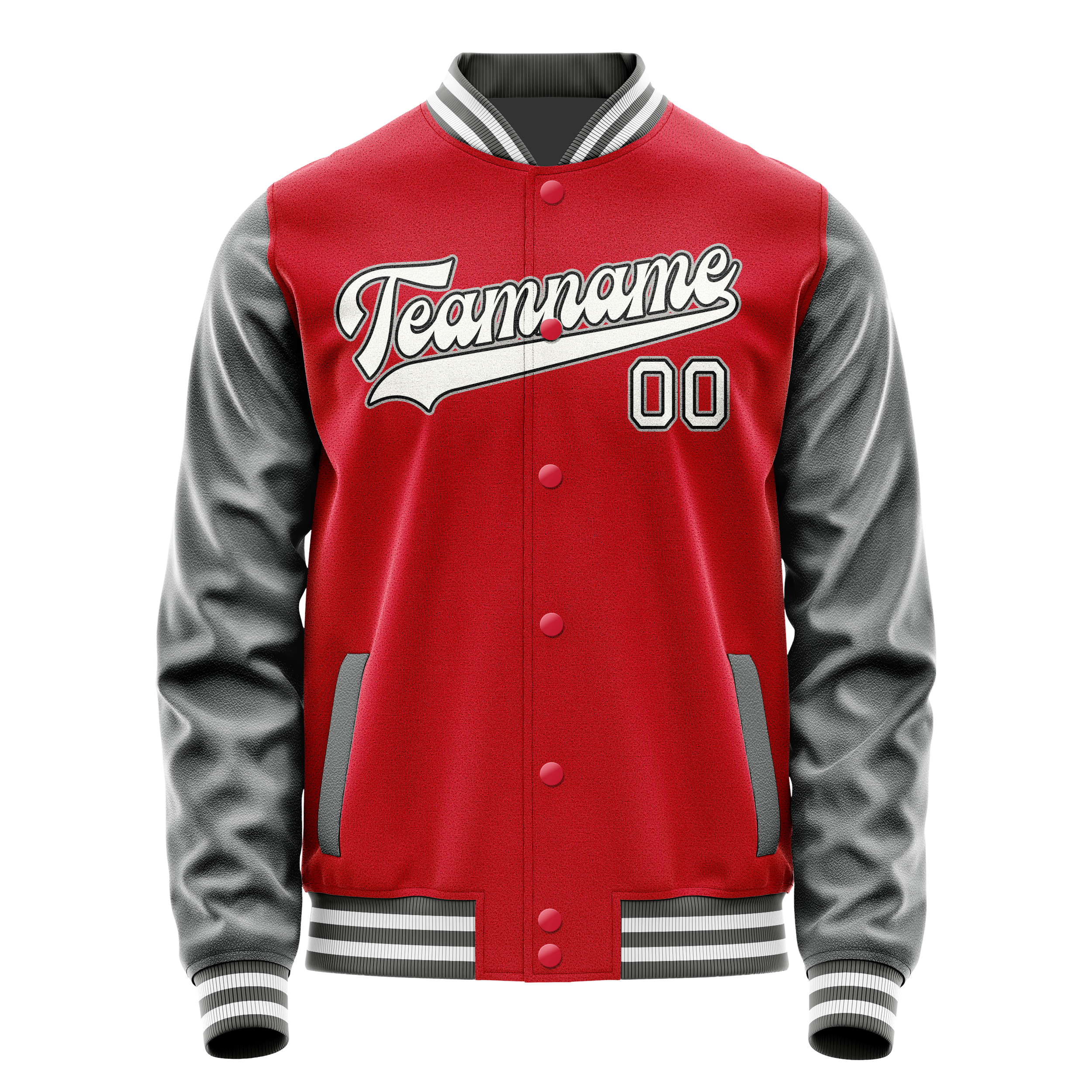 Custom Red Gray Solid Color Varsity Letterman Jacket JA02240617XY404