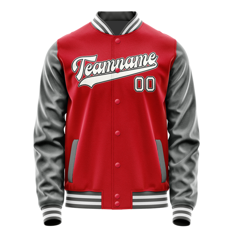 Custom Red Gray Solid Color Varsity Letterman Jacket JA02240617XY404