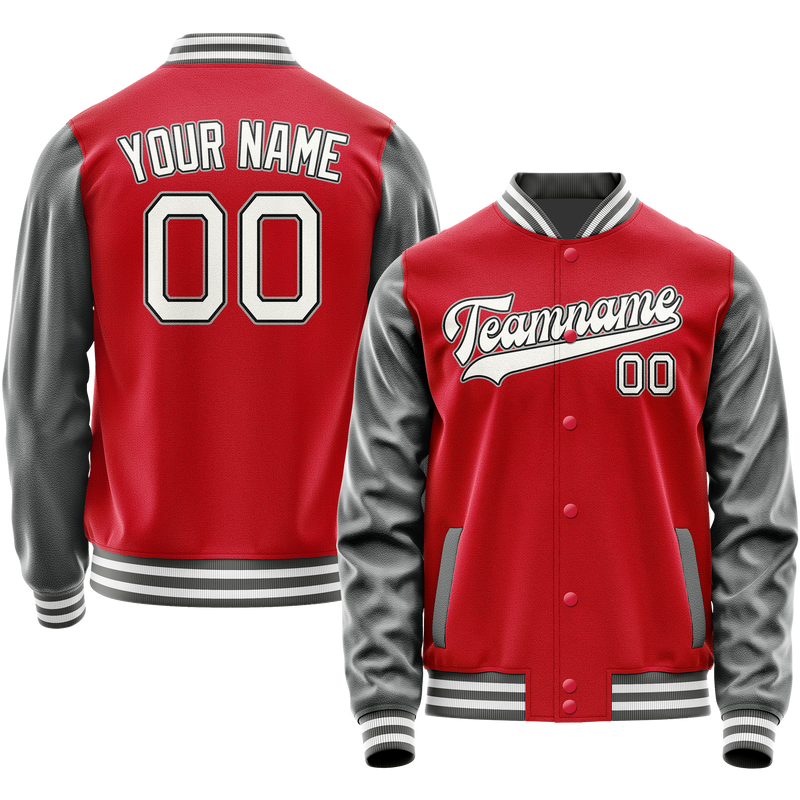 Custom Red Gray Solid Color Varsity Letterman Jacket JA02240617XY404
