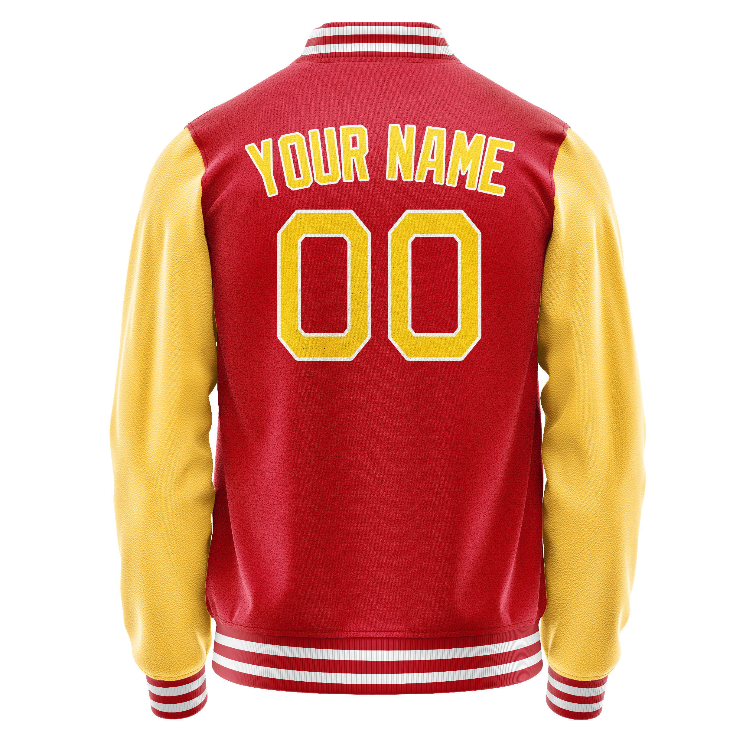 Custom Red Yellow Solid Color Varsity Letterman Jacket JA02240617XY387
