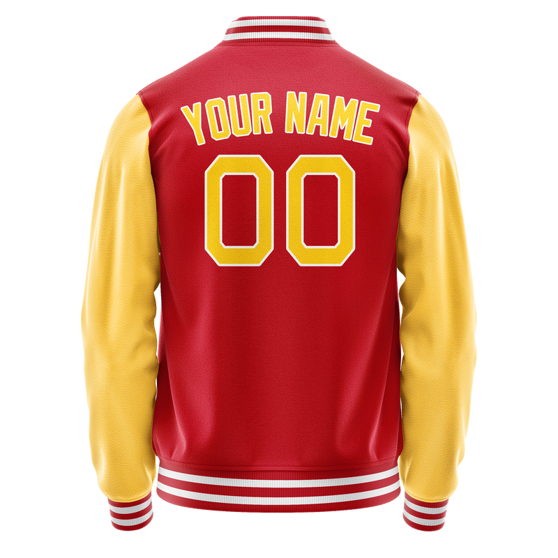 Custom Red Yellow Solid Color Varsity Letterman Jacket JA02240617XY387