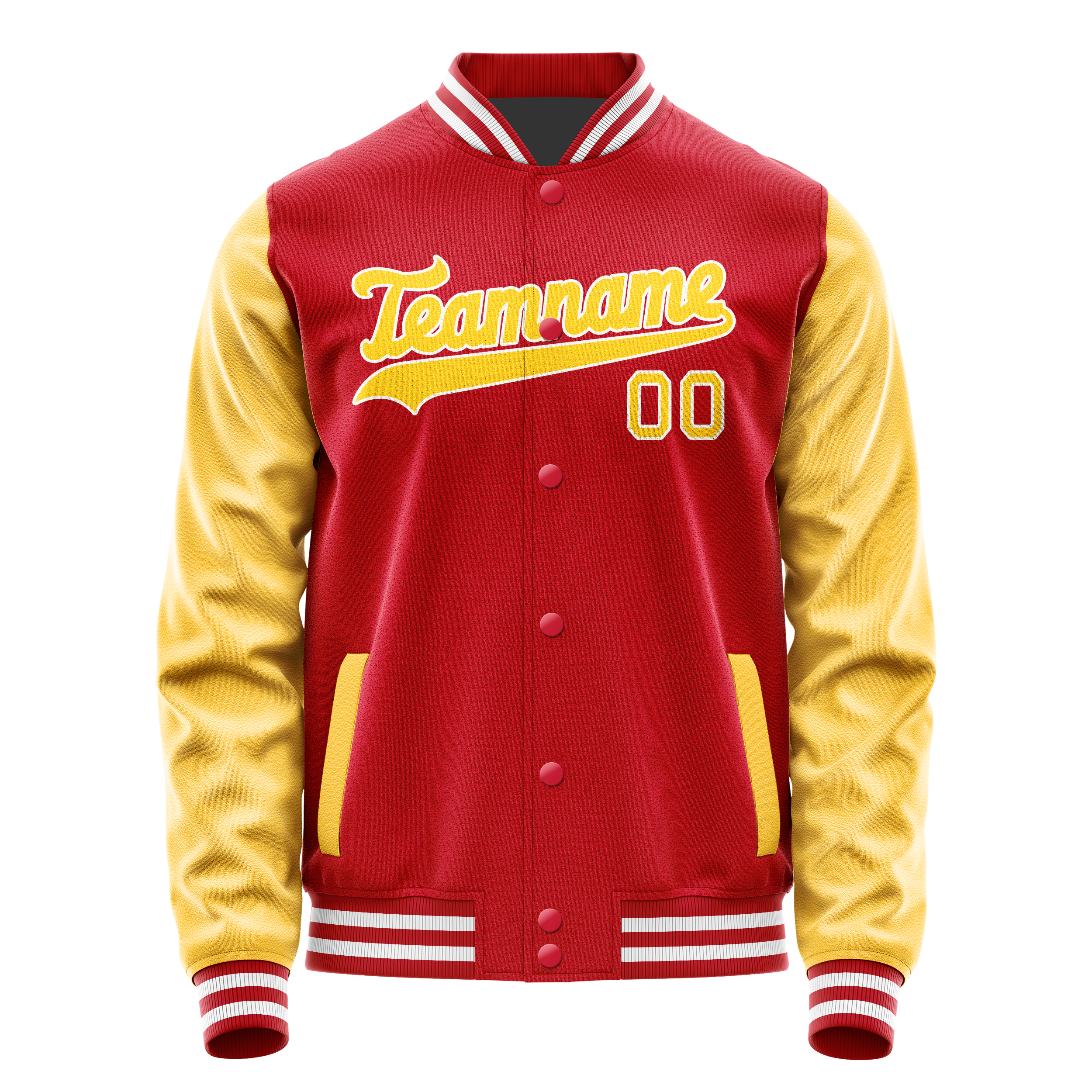 Custom Red Yellow Solid Color Varsity Letterman Jacket JA02240617XY387