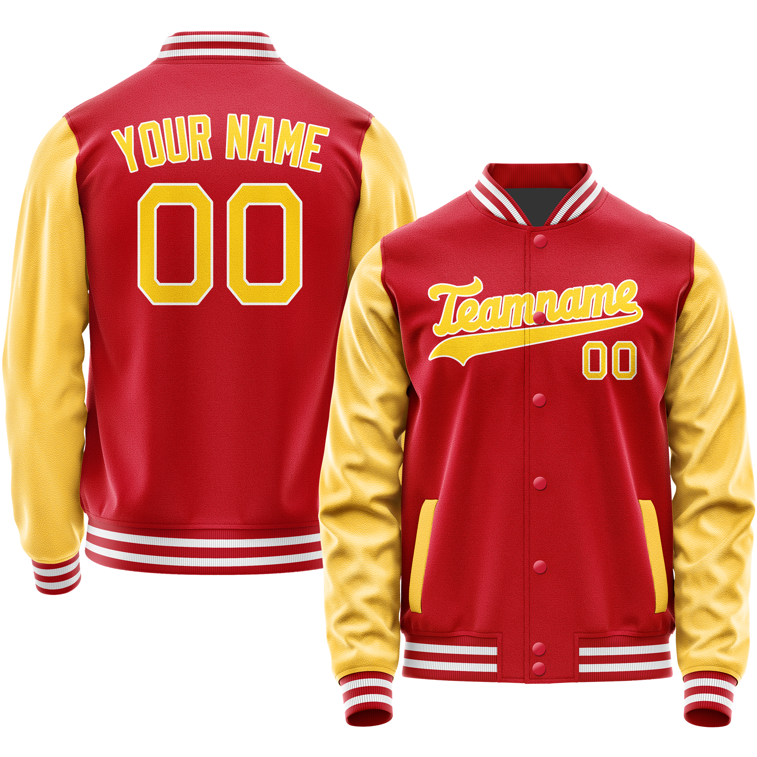Custom Red Yellow Solid Color Varsity Letterman Jacket JA02240617XY387