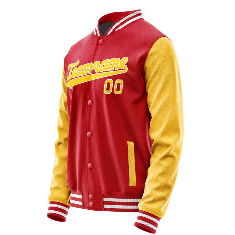 Custom Red Yellow Solid Color Varsity Letterman Jacket JA02240617XY387