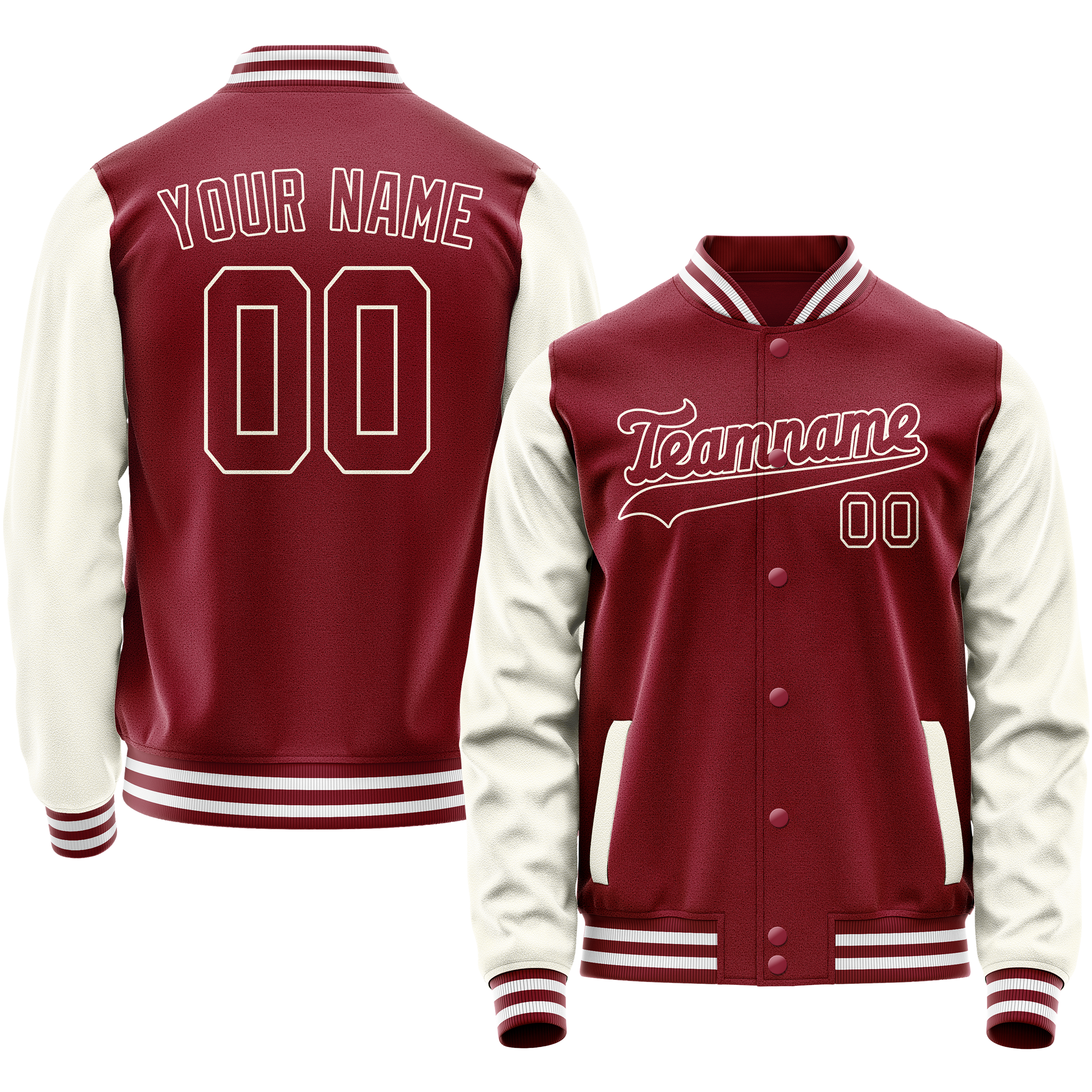 Custom Crimson Cream Solid Color Varsity Letterman Jacket JA02240617KZ535