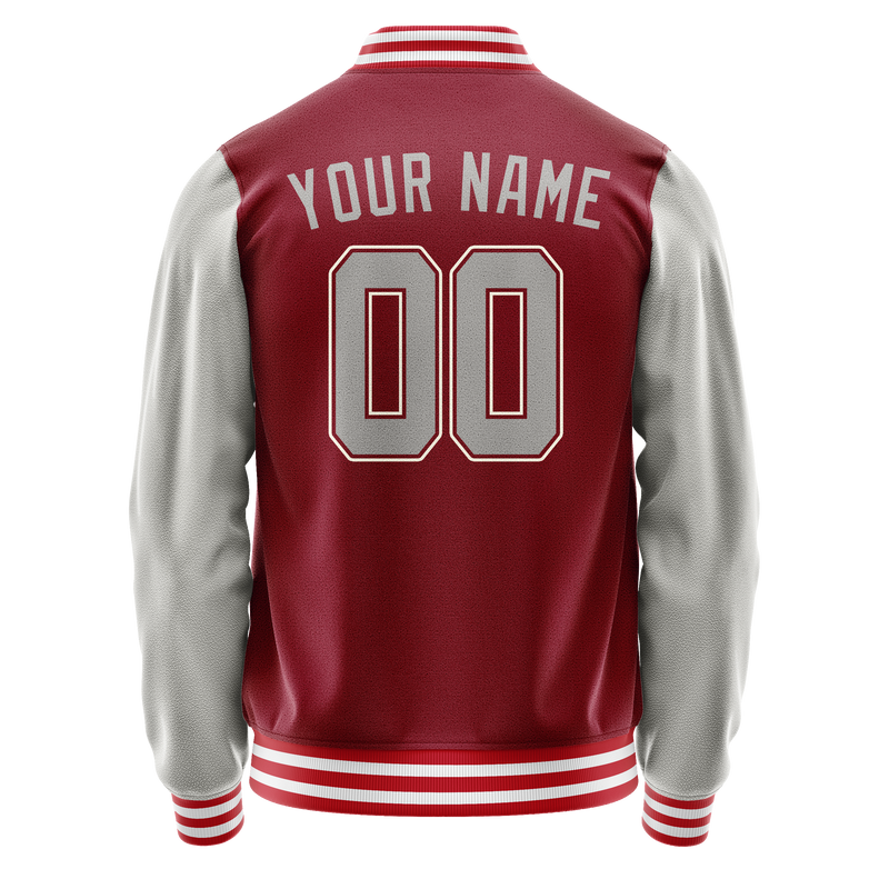 Custom Crimson Gray Solid Color Varsity Letterman Jacket JA02240617KZ518