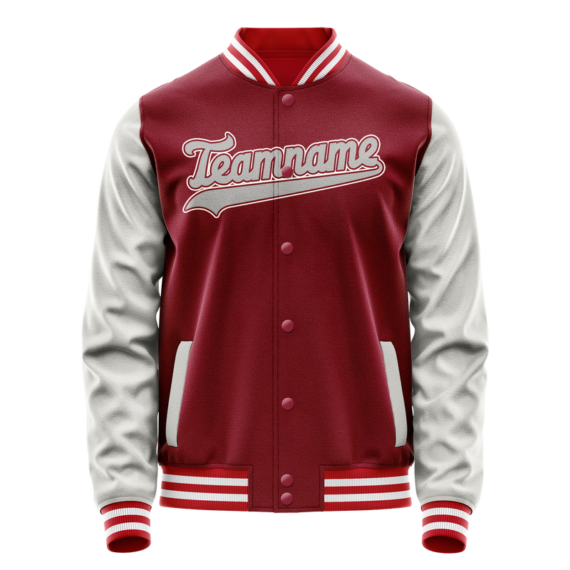 Custom Crimson Gray Solid Color Varsity Letterman Jacket JA02240617KZ518