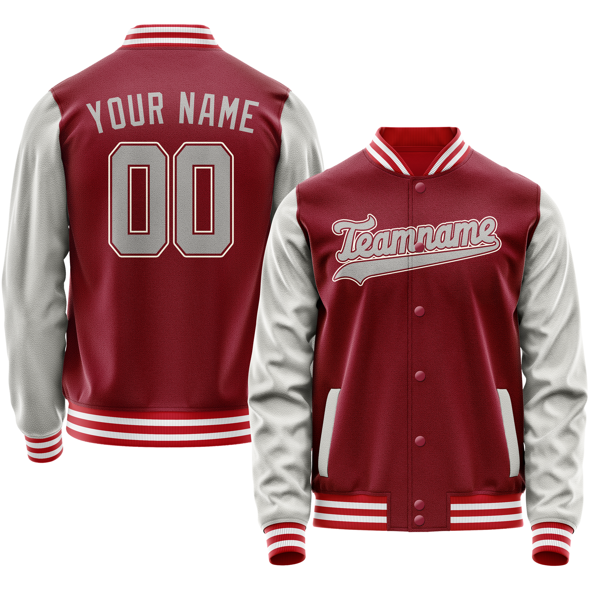 Custom Crimson Gray Solid Color Varsity Letterman Jacket JA02240617KZ518