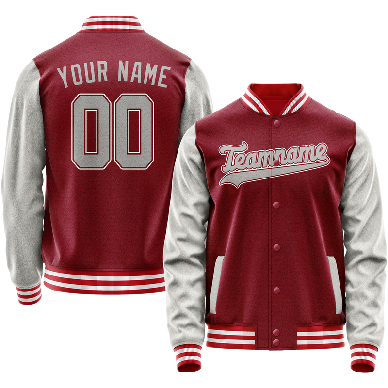 Custom Crimson Gray Solid Color Varsity Letterman Jacket JA02240617KZ518