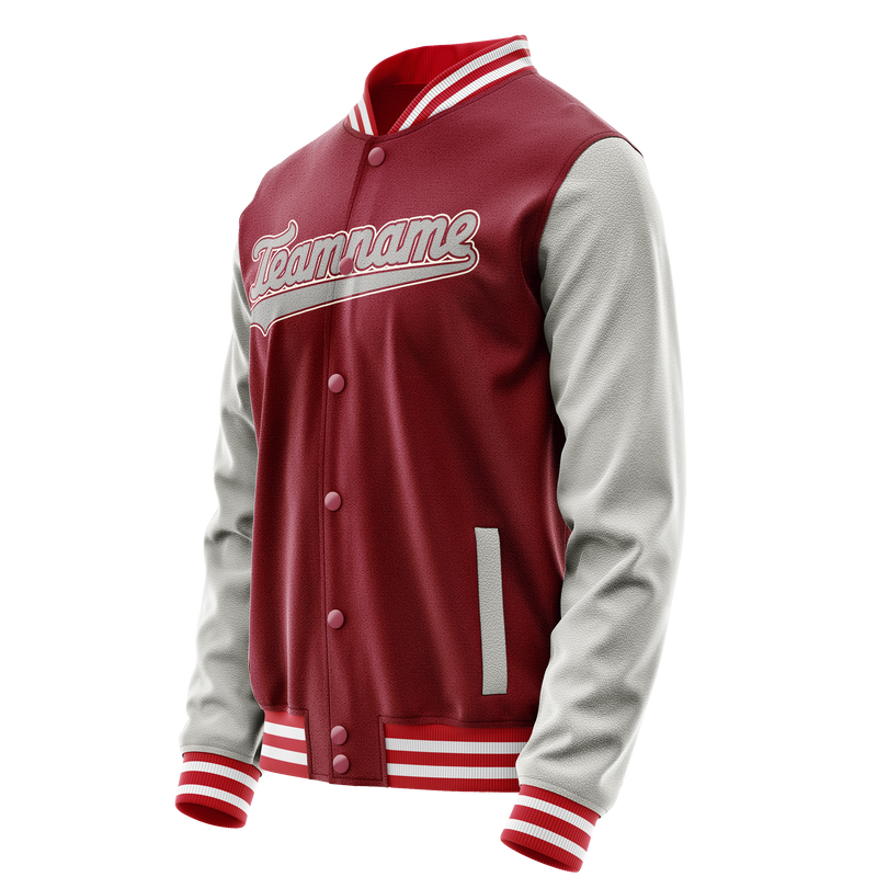 Custom Crimson Gray Solid Color Varsity Letterman Jacket JA02240617KZ518