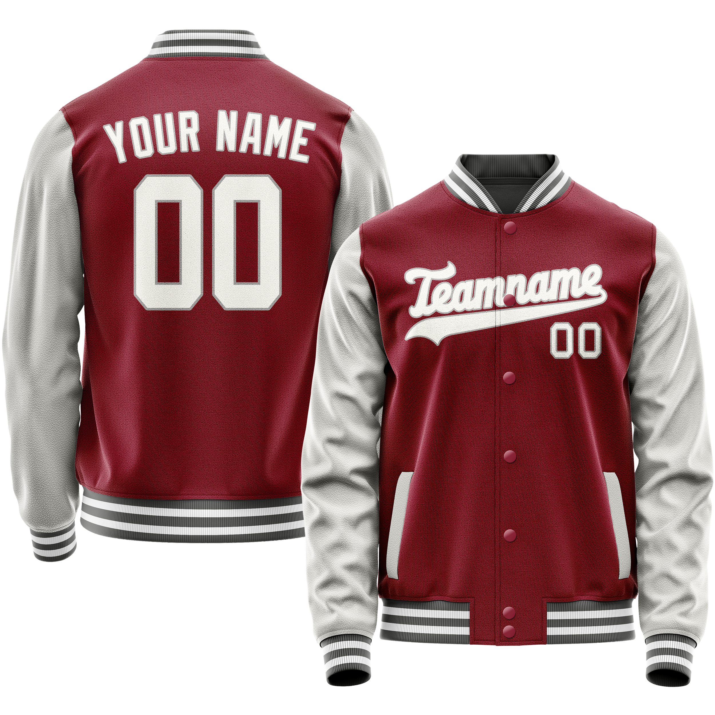 Custom Crimson Gray Solid Color Varsity Letterman Jacket JA02240617KZ511