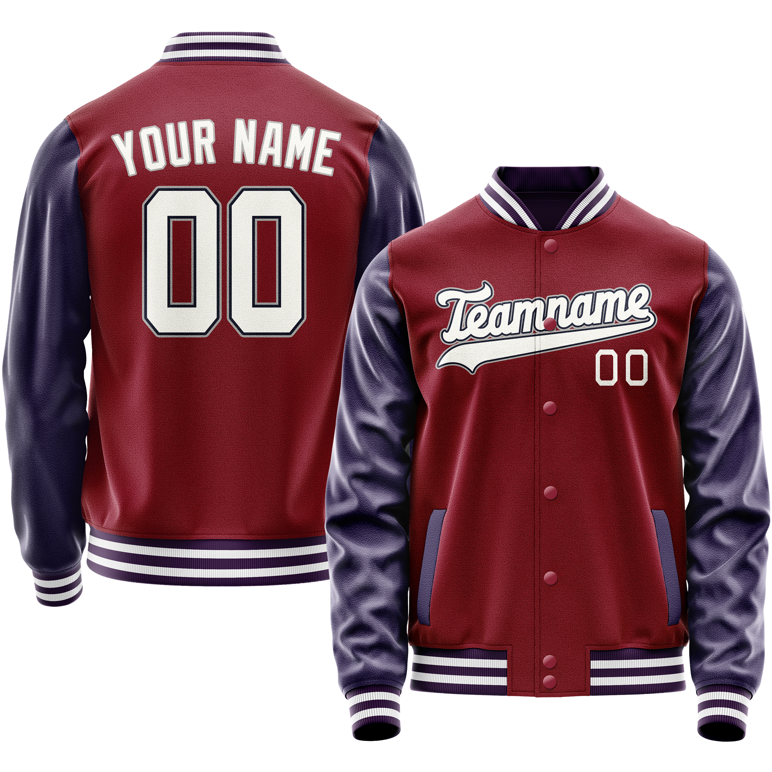 Custom Crimson Navy Solid Color Varsity Letterman Jacket JA02240617KZ523