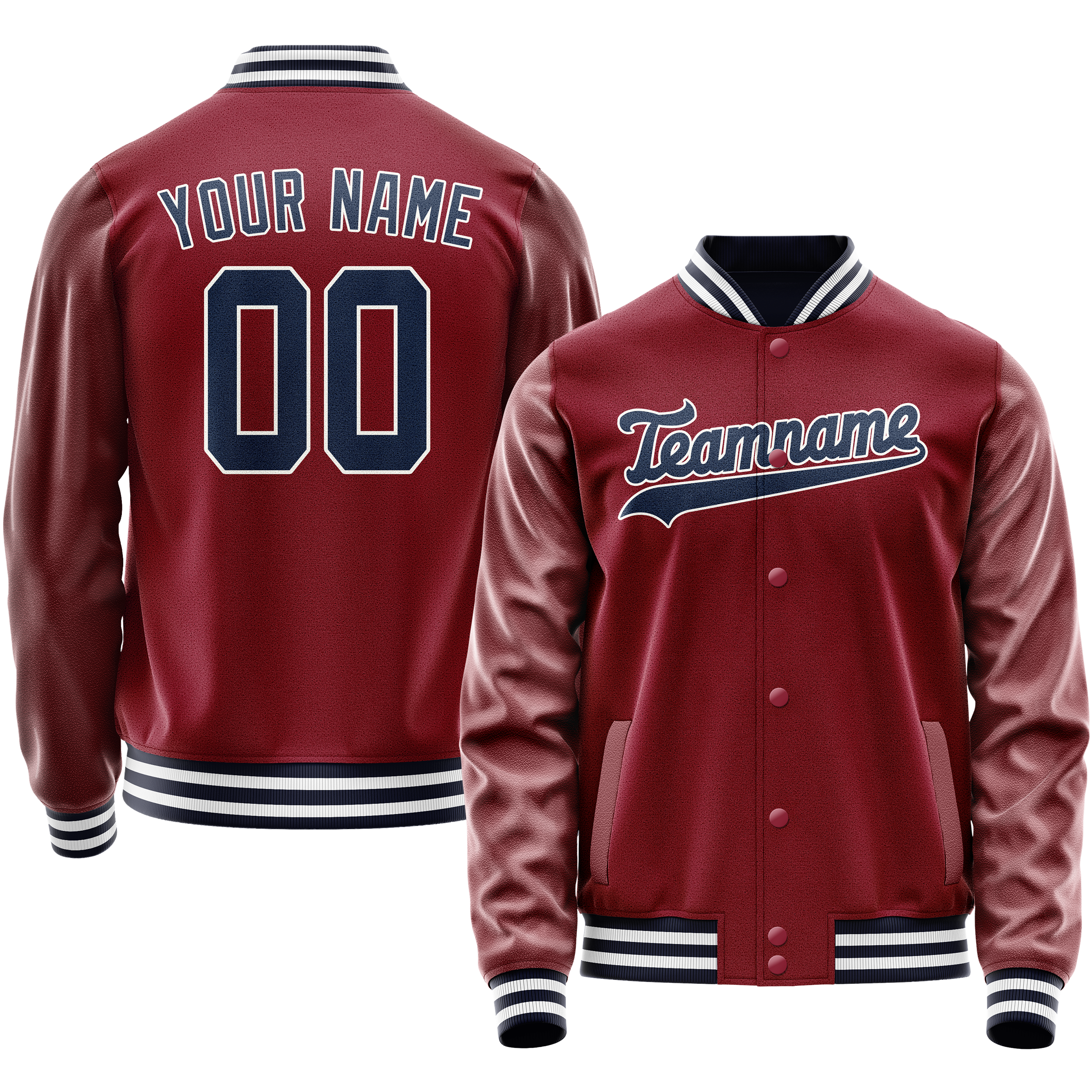 Custom Crimson Navy Solid Color Varsity Letterman Jacket JA02240617KZ513