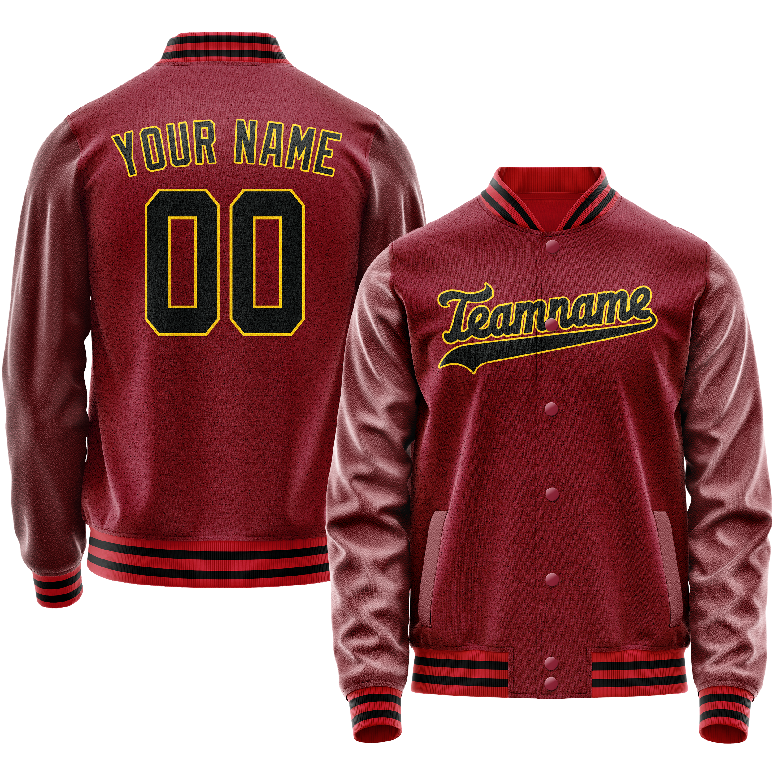 Custom Crimson Black Solid Color Varsity Letterman Jacket JA02240617KZ530