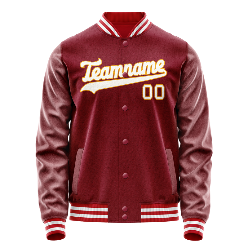 Custom Crimson White Solid Color Varsity Letterman Jacket JA02240617KZ522