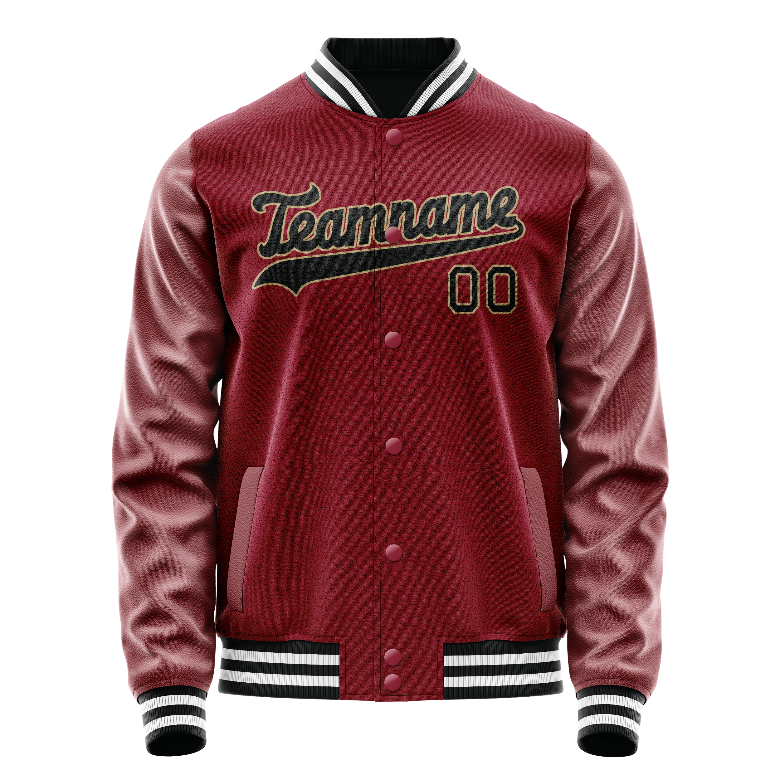 Custom Crimson Black Solid Color Varsity Letterman Jacket JA02240617KZ507