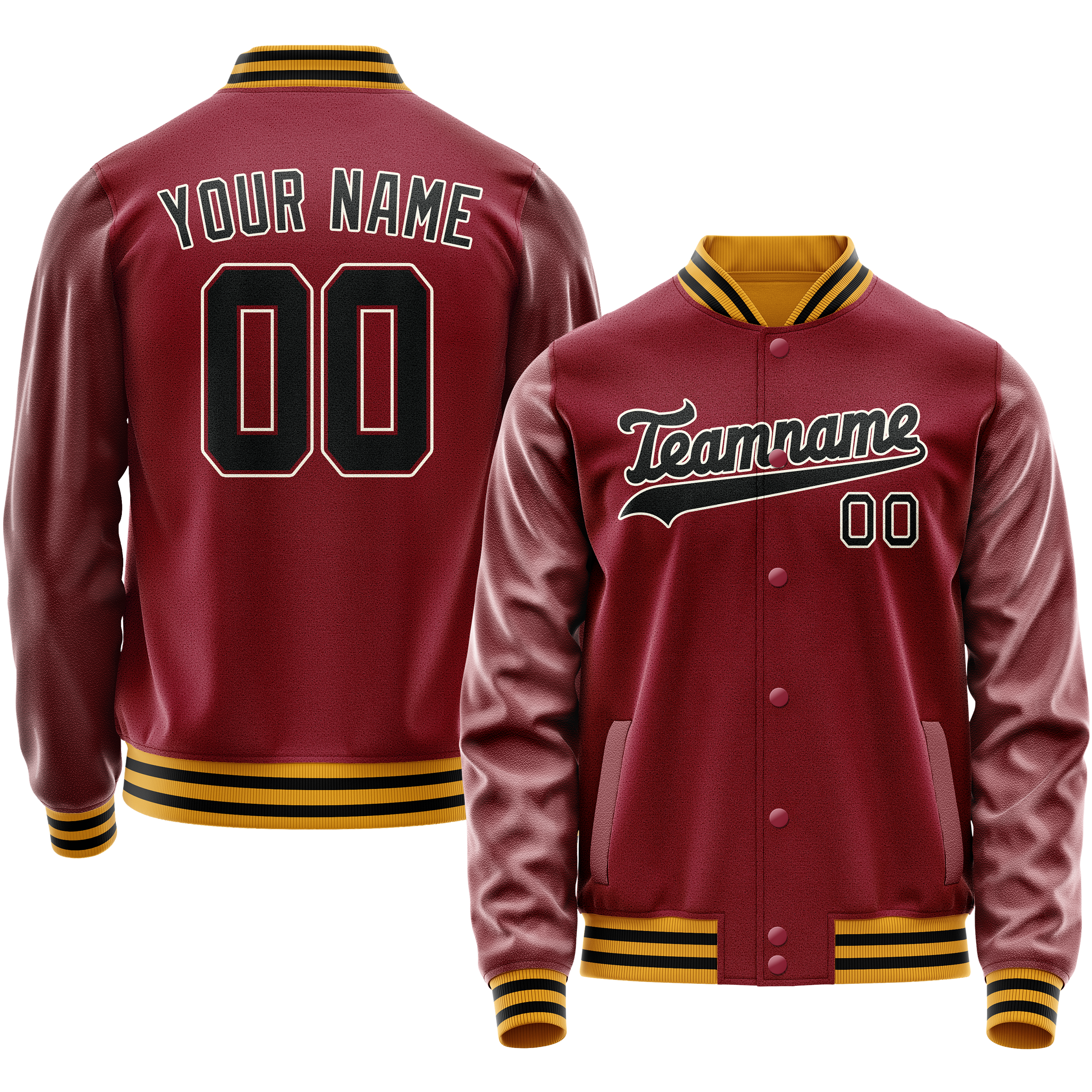 Custom Crimson Black Solid Color Varsity Letterman Jacket JA02240617KZ521