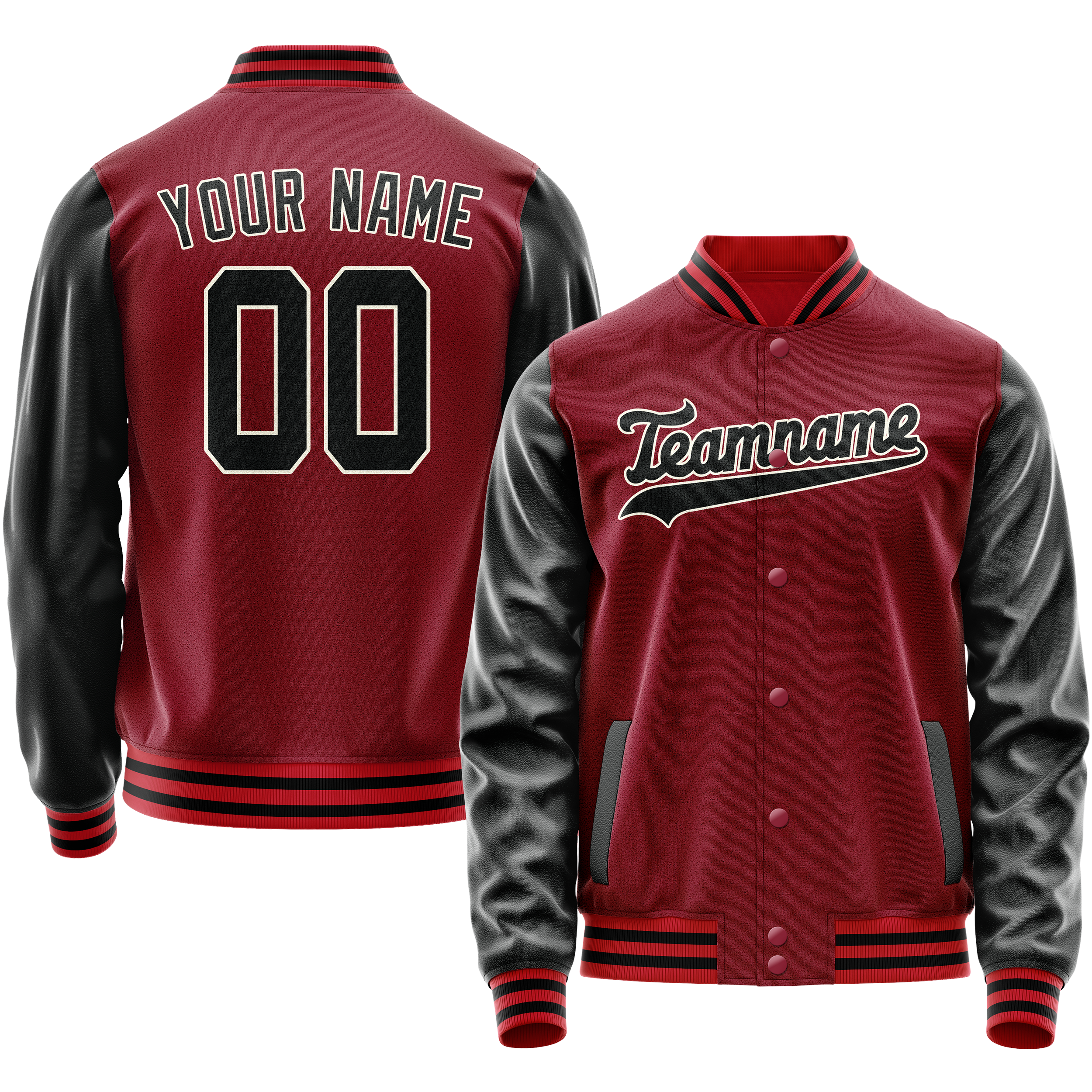 Custom Crimson Black Solid Color Varsity Letterman Jacket JA02240617KZ531