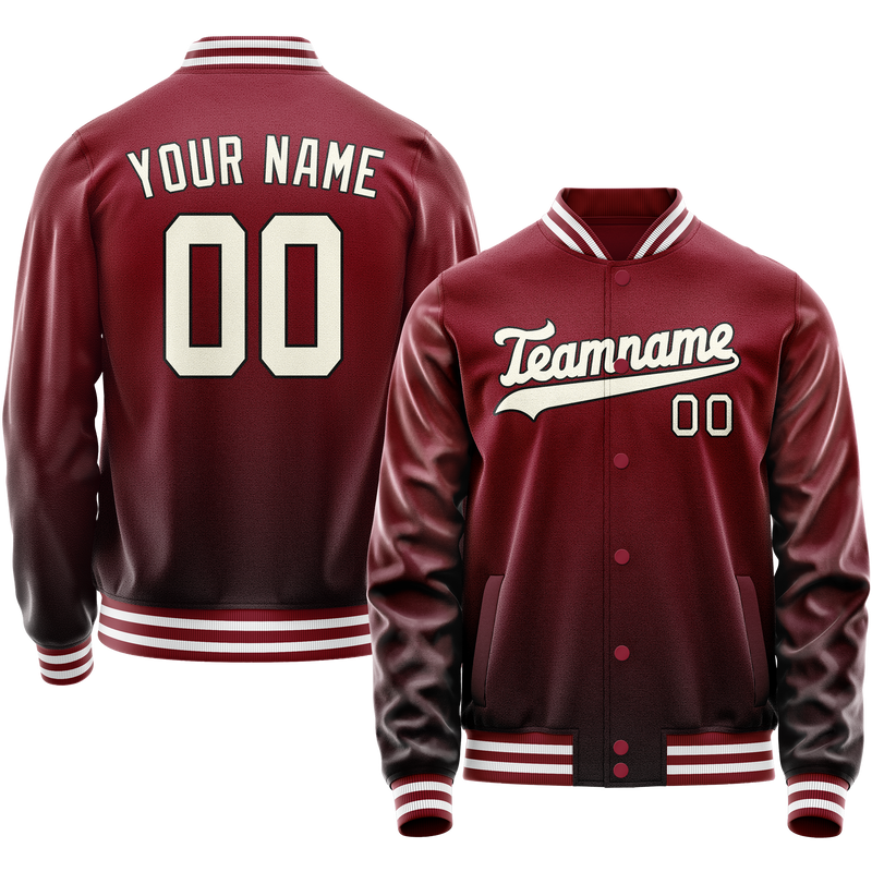 Custom Crimson Cream Solid Color Varsity Letterman Jacket JA02240617KZ510
