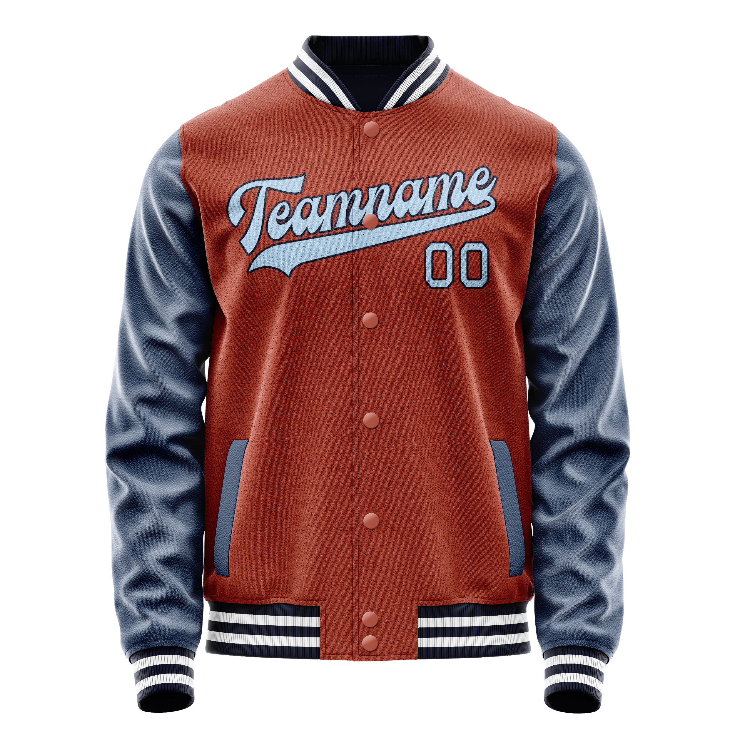 Custom Texas-Orange Navy Solid Color Varsity Letterman Jacket JA02240617JG421