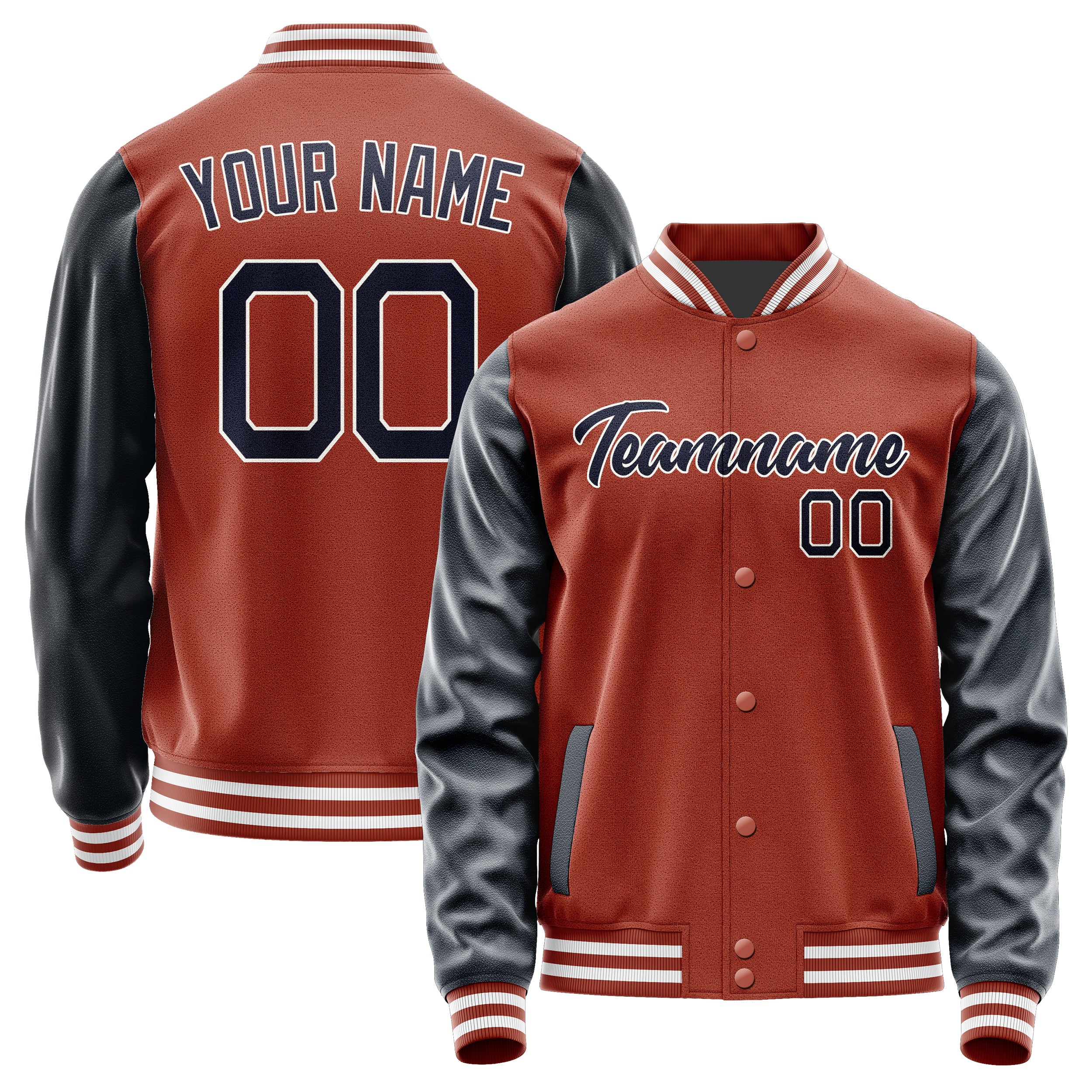 Custom Coral Red Navy Jacket JA1616111618B21811