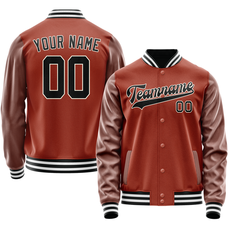 Custom Texas-Orange Black Solid Color Varsity Letterman Jacket JA02240617JG441