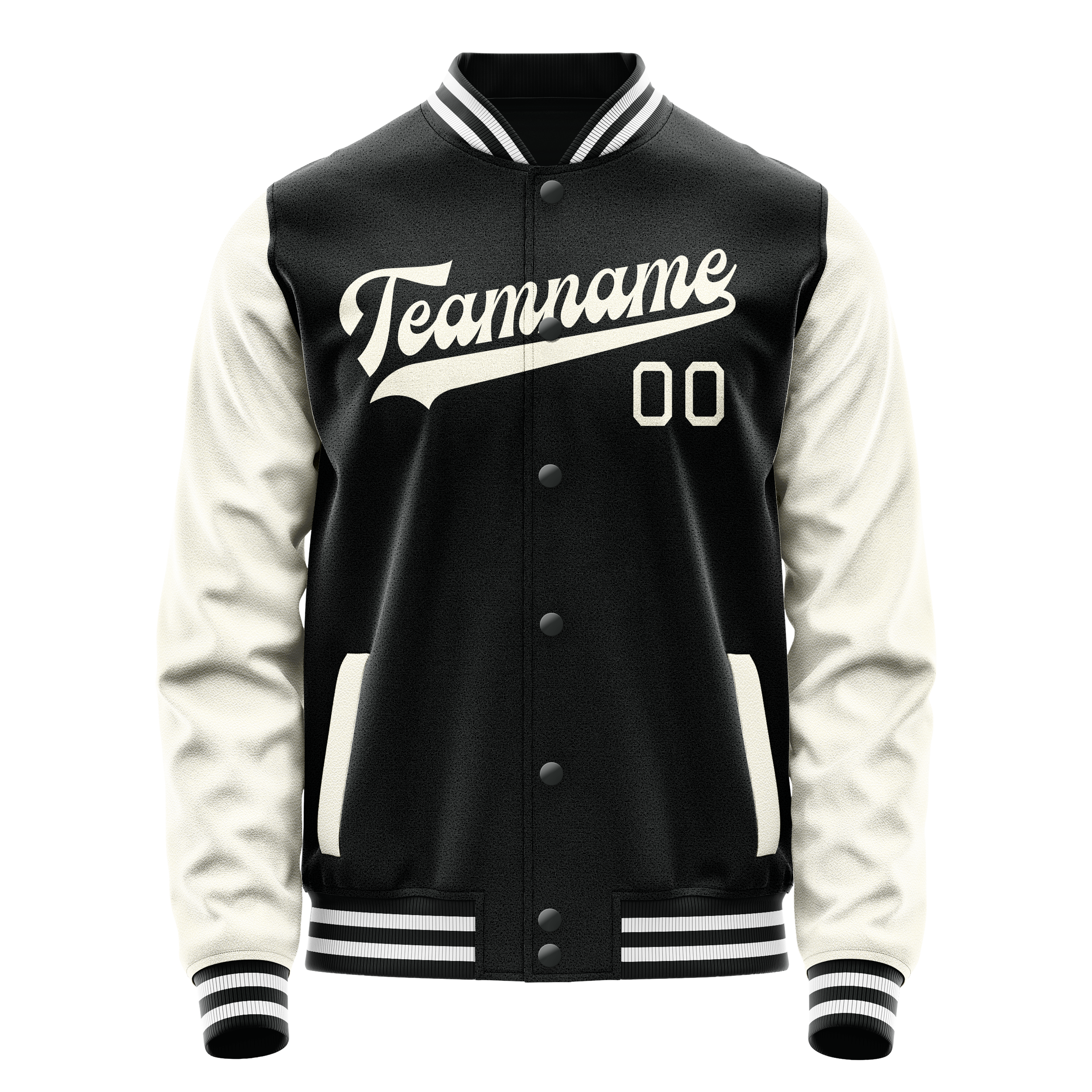 Custom Black Cream Solid Color Varsity Letterman Jacket JA02240617XF008